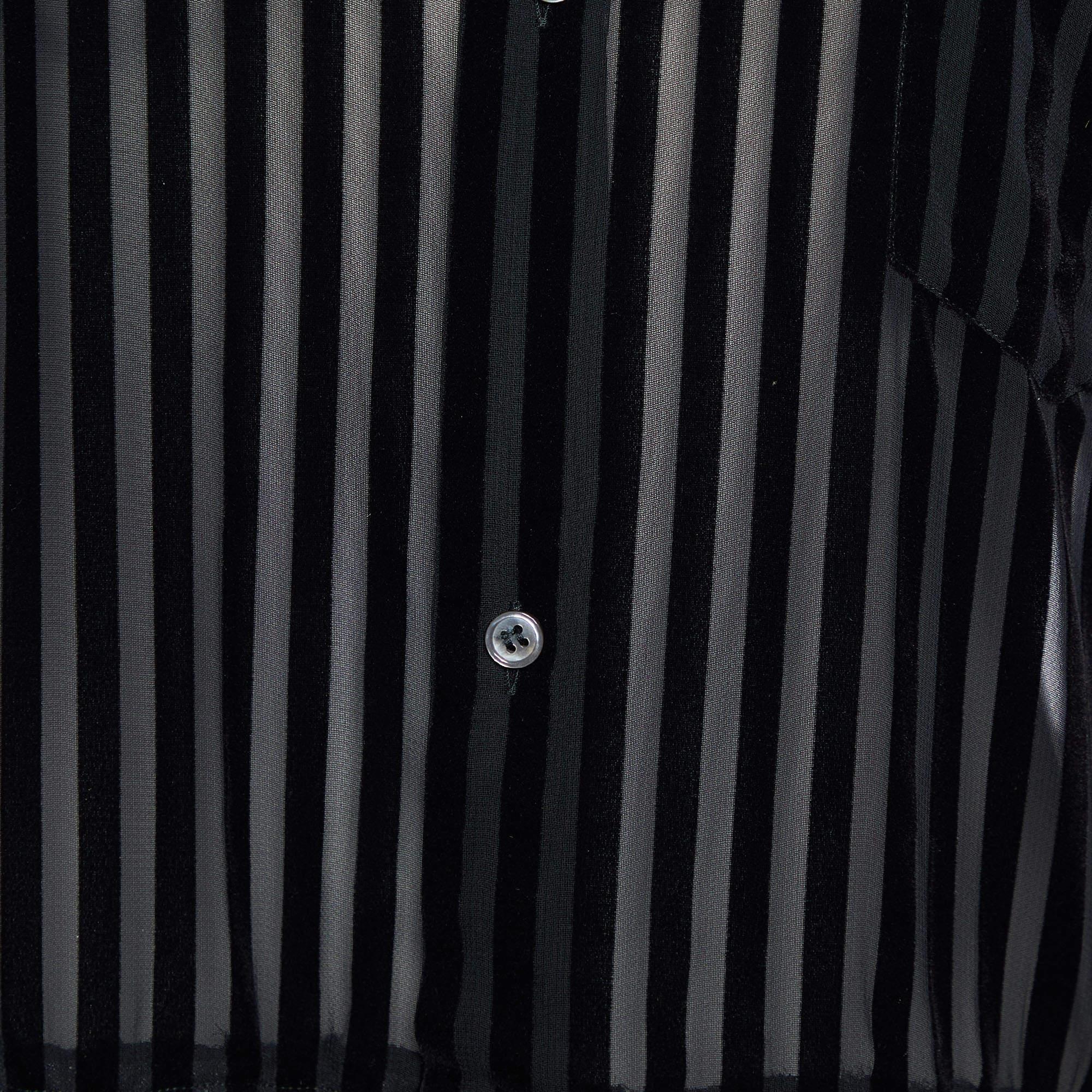 Comme des Garçons Black Striped Velour & Smocked Hem Shirt L In New Condition In Dubai, Al Qouz 2