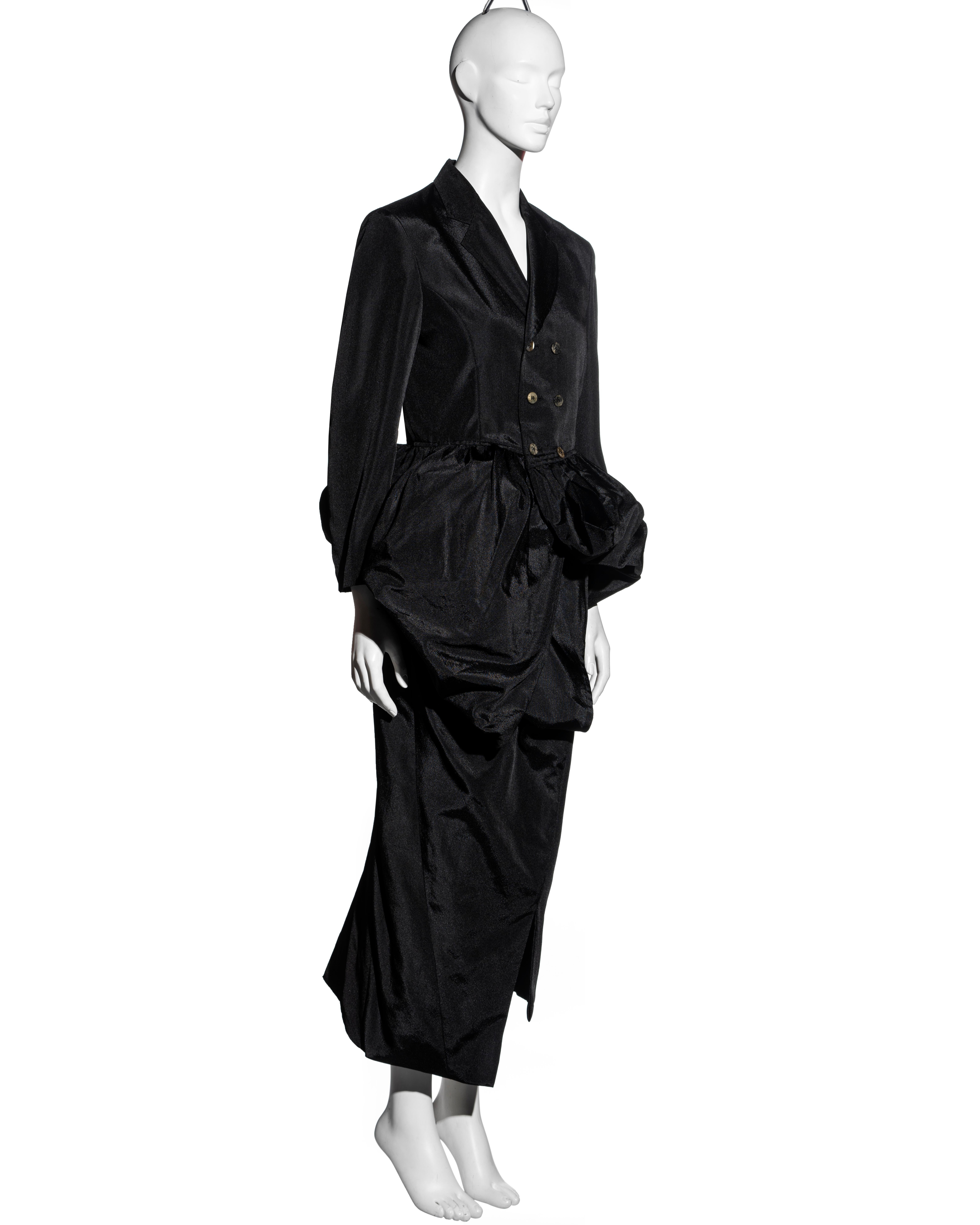 Comme des Garcons black synthetic bustled jacket and skirt suit, fw 1986 In Excellent Condition In London, GB