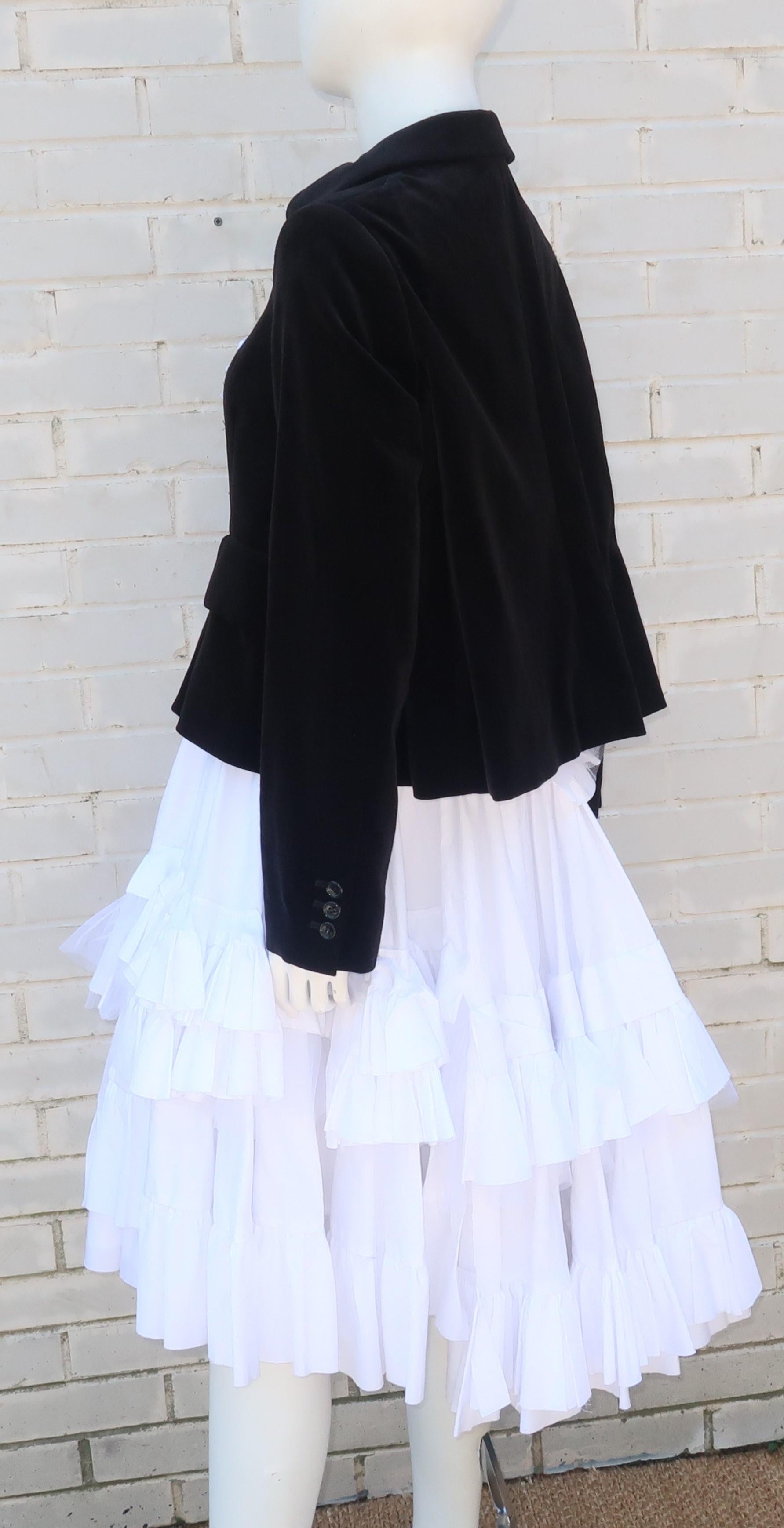 Comme des Garcons Black Velvet Faux Jacket & White Cotton Petticoat Dress 3