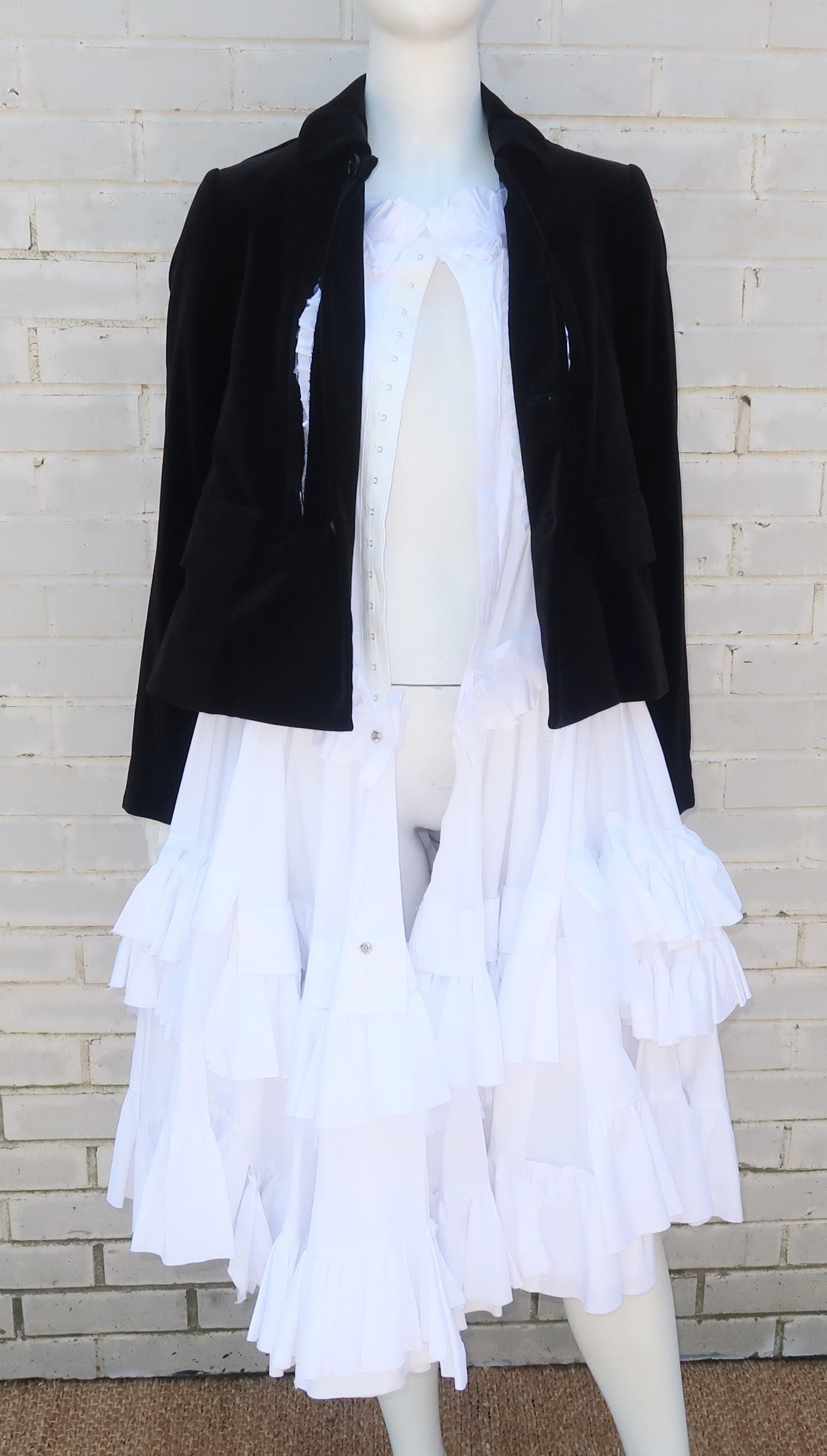 Comme des Garcons Black Velvet Faux Jacket & White Cotton Petticoat Dress 5