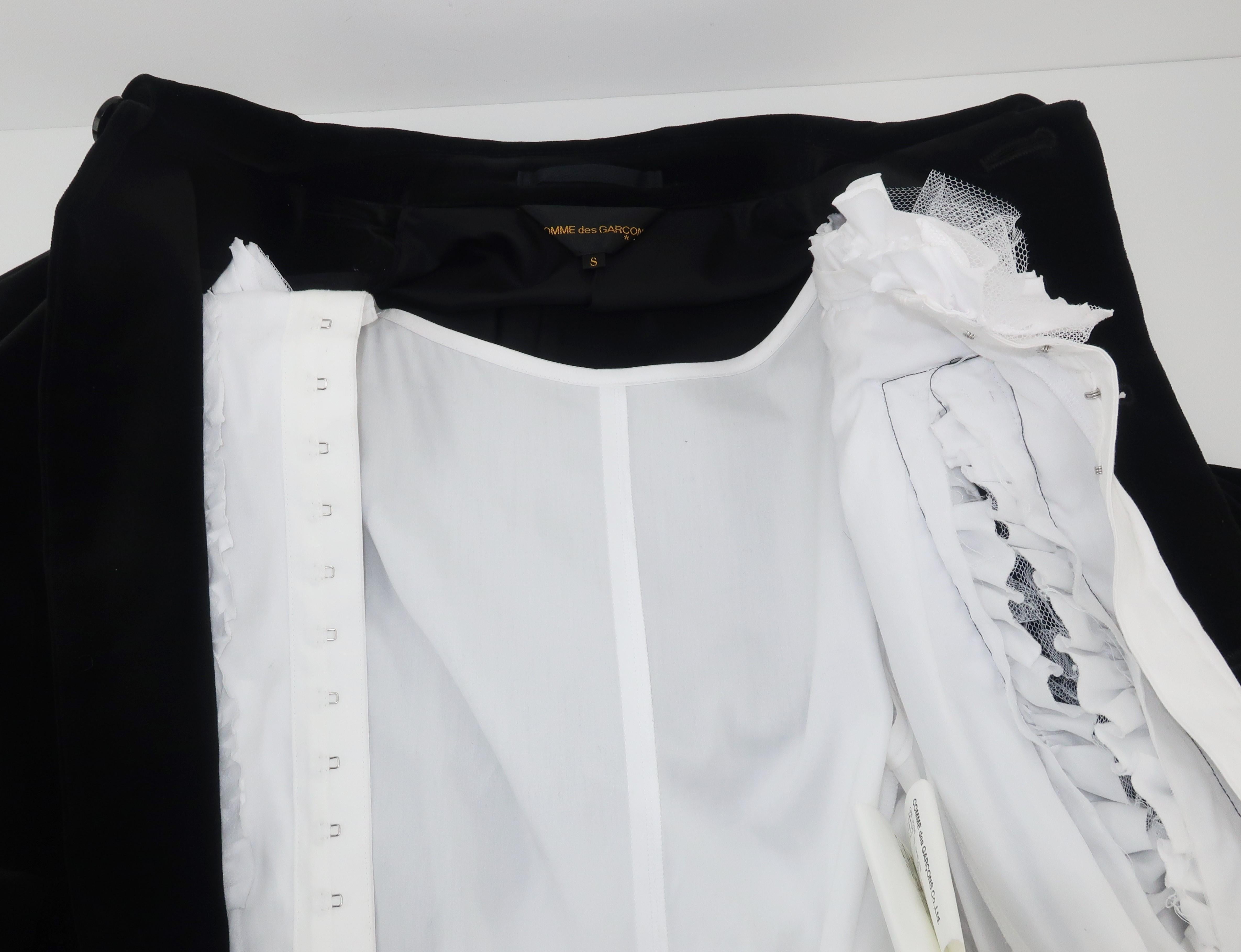 Comme des Garcons Black Velvet Faux Jacket & White Cotton Petticoat Dress 7