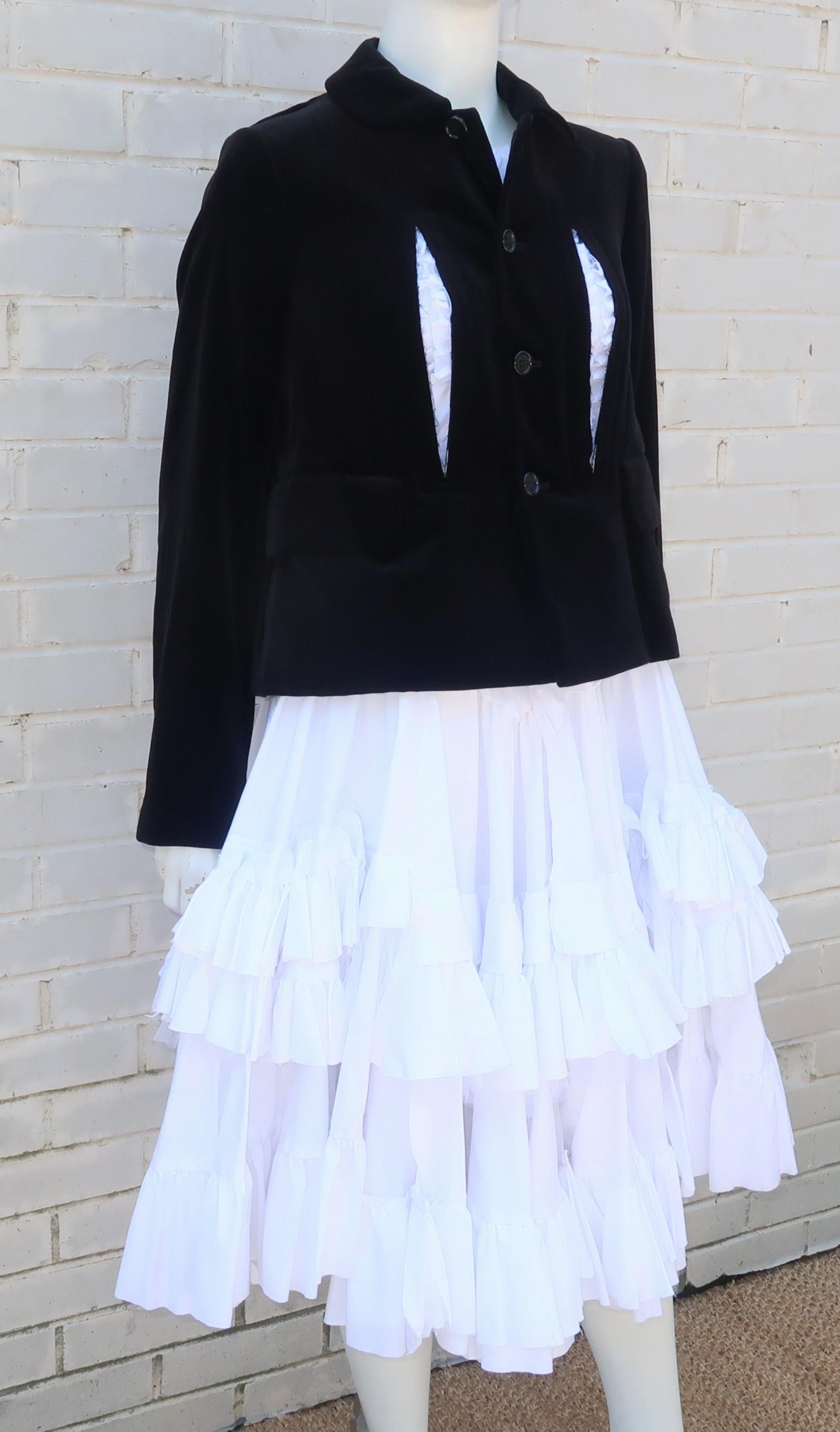 Gray Comme des Garcons Black Velvet Faux Jacket & White Cotton Petticoat Dress