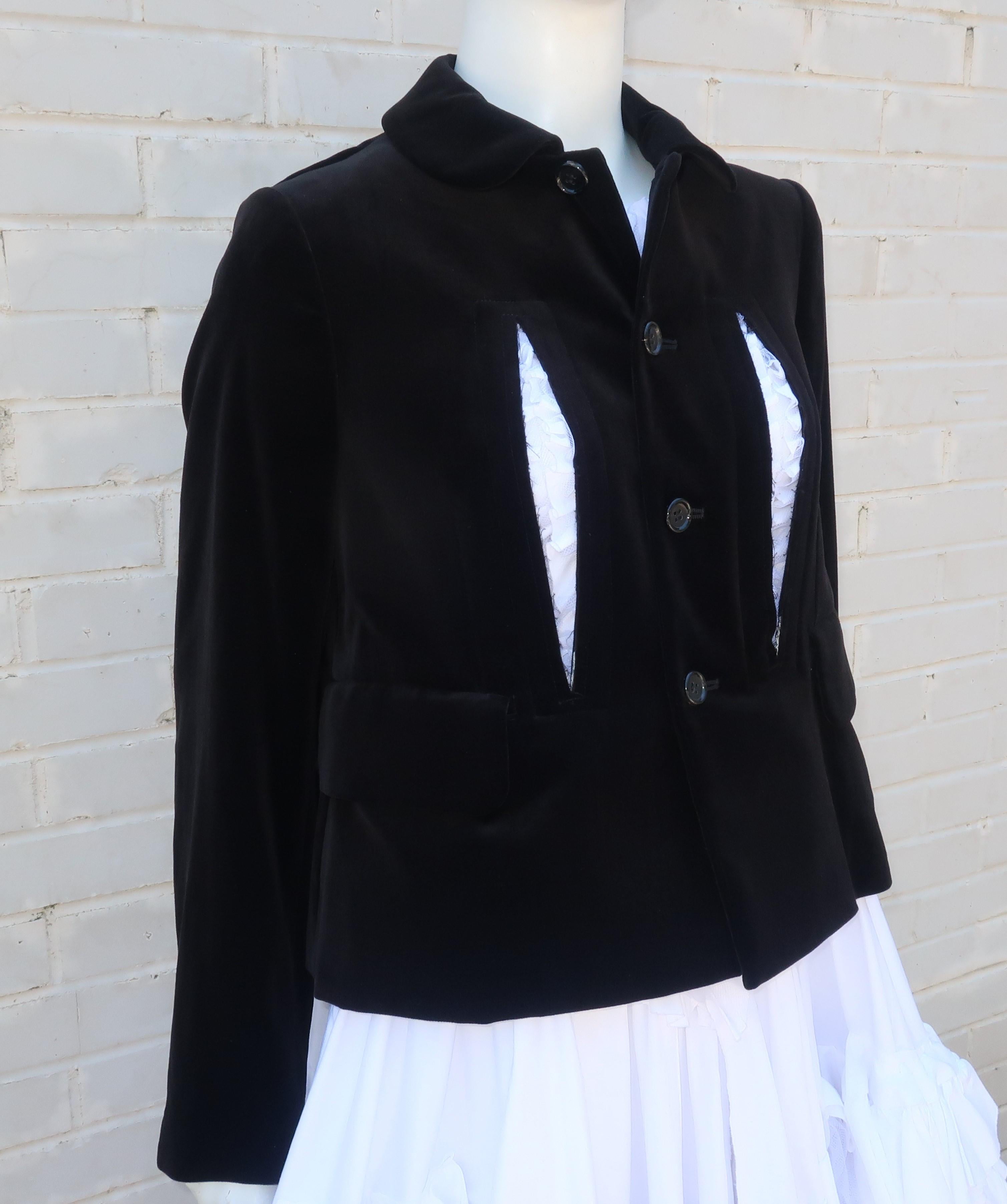Comme des Garcons Black Velvet Faux Jacket & White Cotton Petticoat Dress In Good Condition In Atlanta, GA