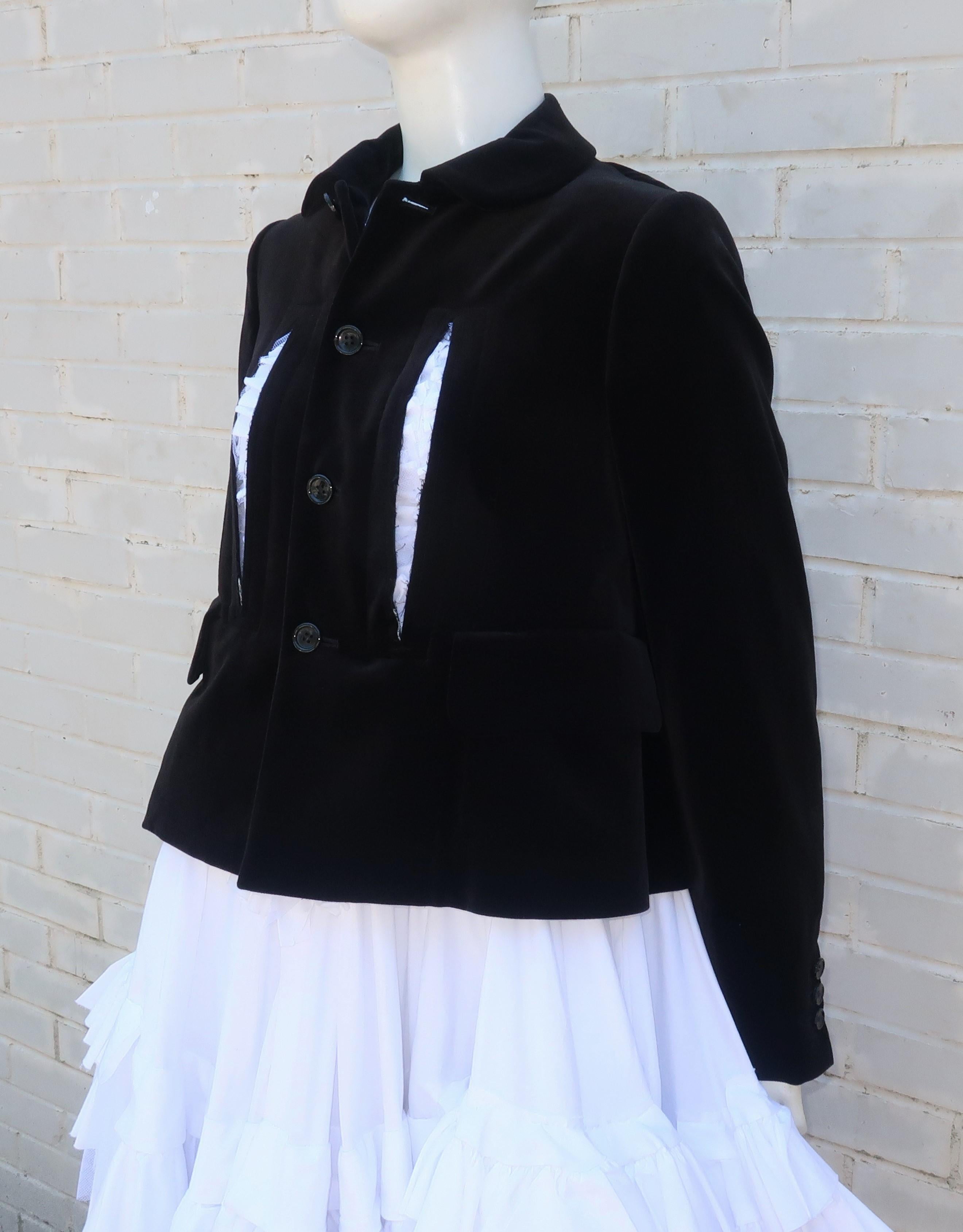 Comme des Garcons Black Velvet Faux Jacket & White Cotton Petticoat Dress 1