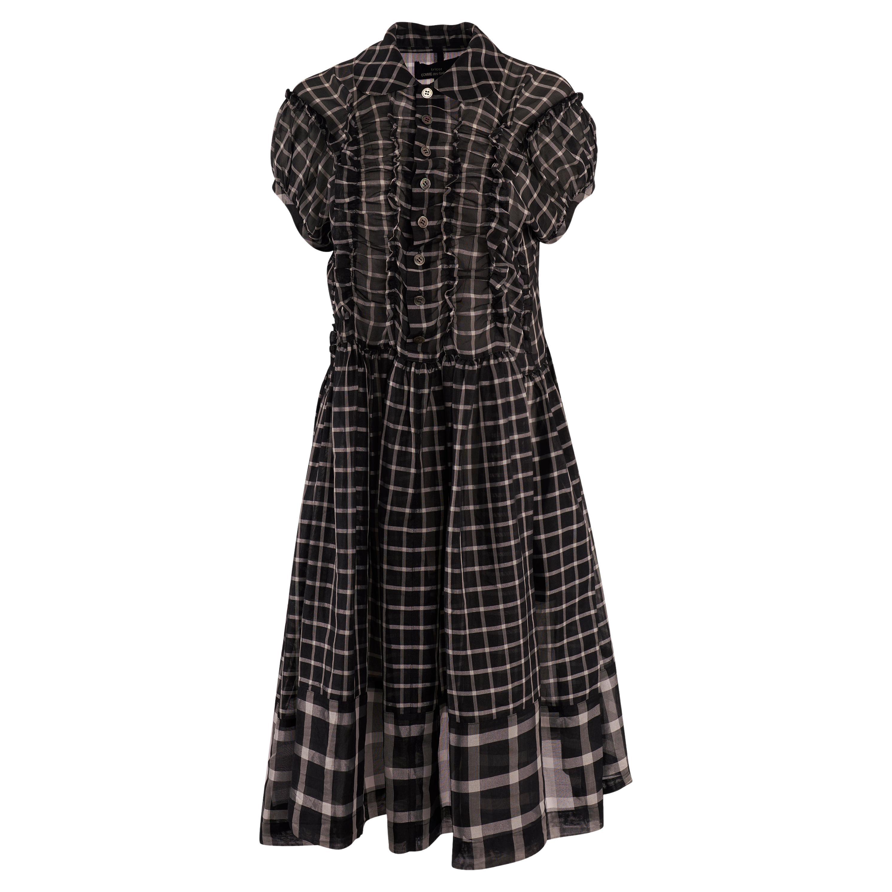 Comme des Garçons Black & White Check Ruffle Shirt Dress
