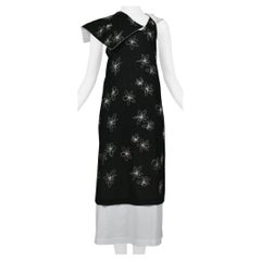 Comme Des Garcons Black & White Hem Embroidered Flower Dress 1999