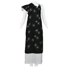 Vintage Comme Des Garcons Black & White Hem Embroidered Flower Dress 1999