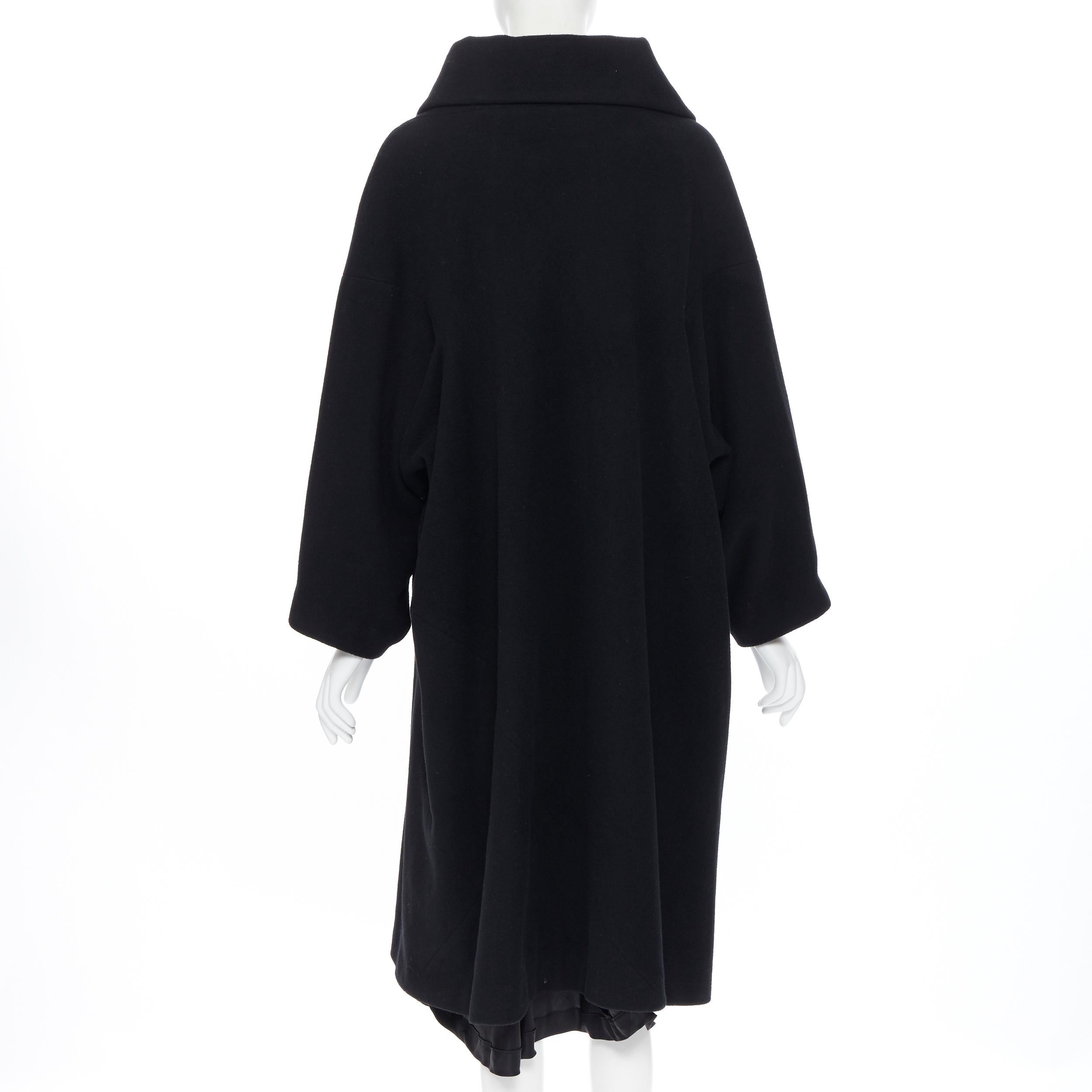Black COMME DES GARCONS black wool blend kimono sleeve exposed lining winter coat S