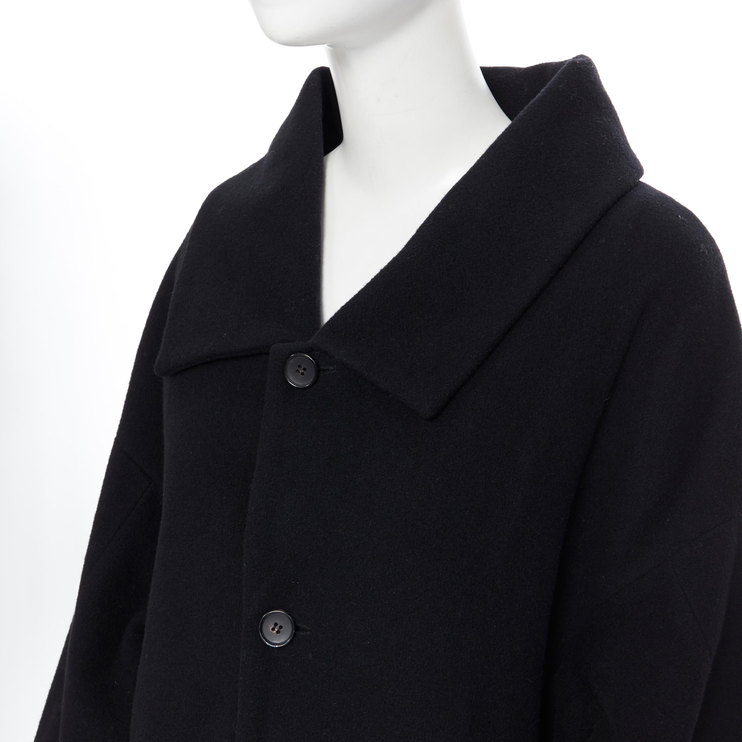 Women's COMME DES GARCONS black wool blend kimono sleeve exposed lining winter coat S