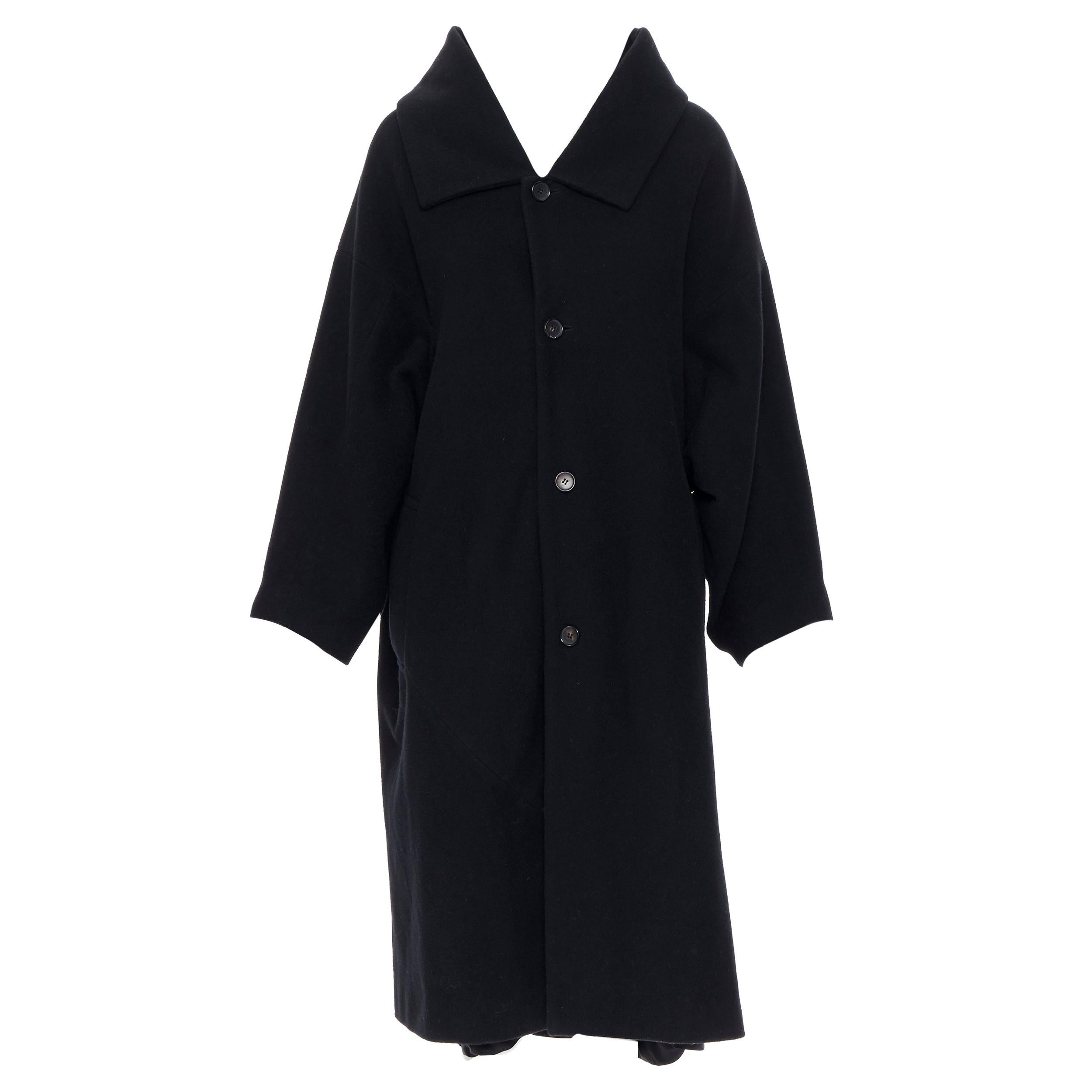 COMME DES GARCONS black wool blend kimono sleeve exposed lining winter coat S