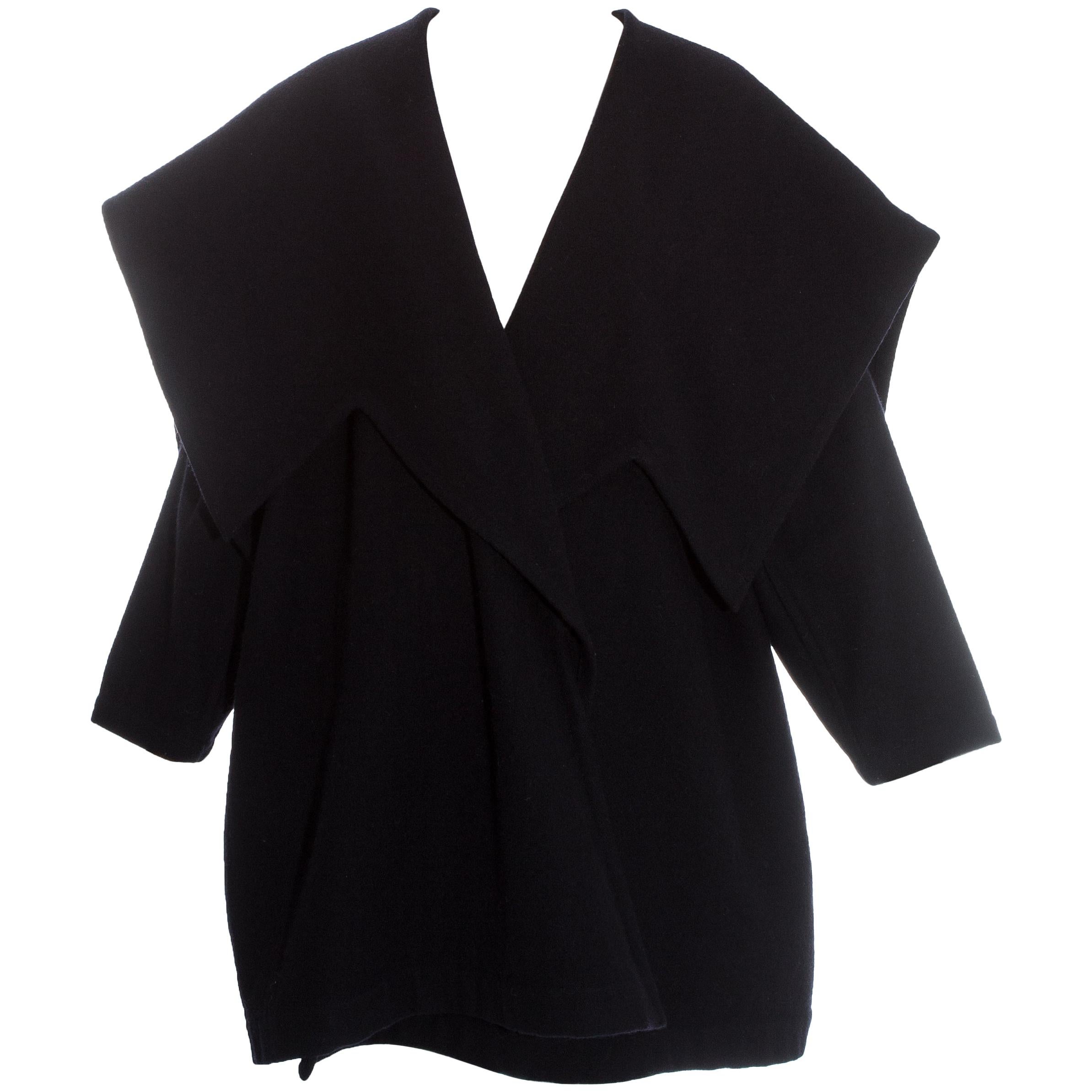 Comme des Garcons black wool oversized coat, fw 1983 For Sale