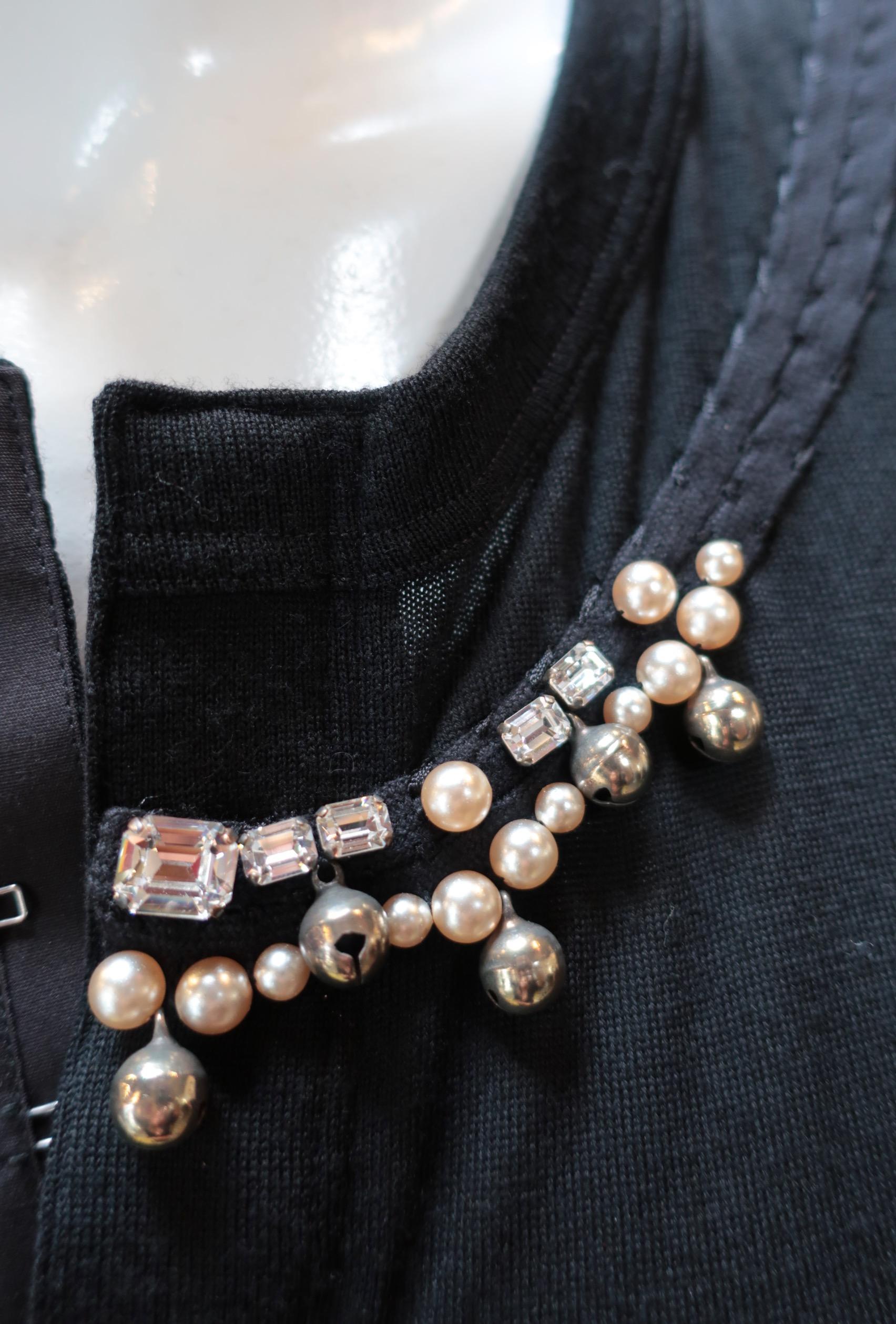 Comme des Garçons Black Wool Pearl Embellished Cardigan For Sale 1