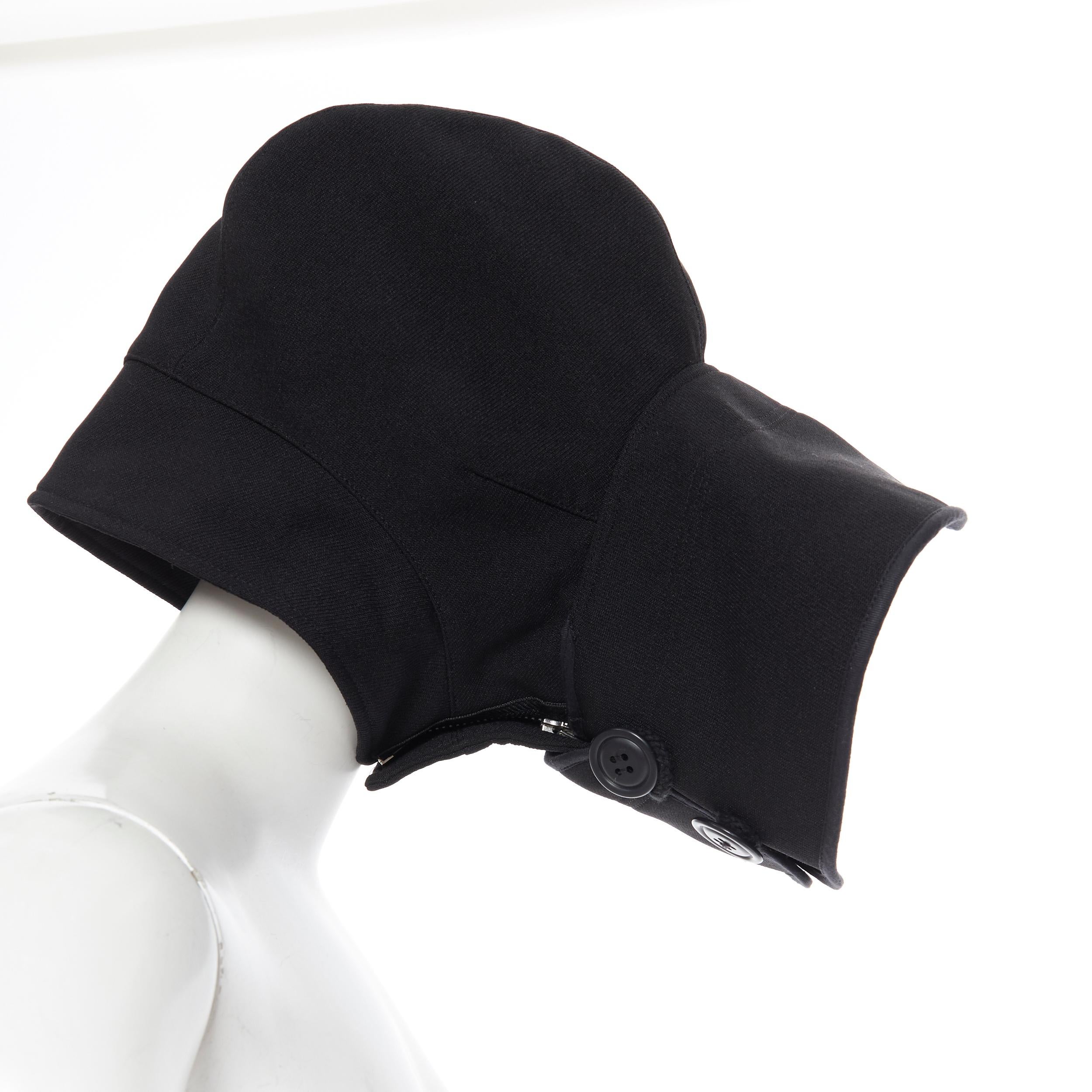 COMME DES GARCONS black zip toggle button upside down brim snood hat 2