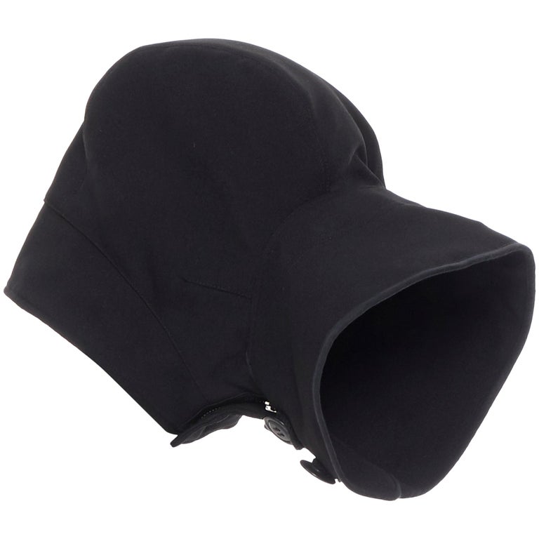 COMME DES GARCONS black zip toggle button upside down brim snood hat at  1stDibs
