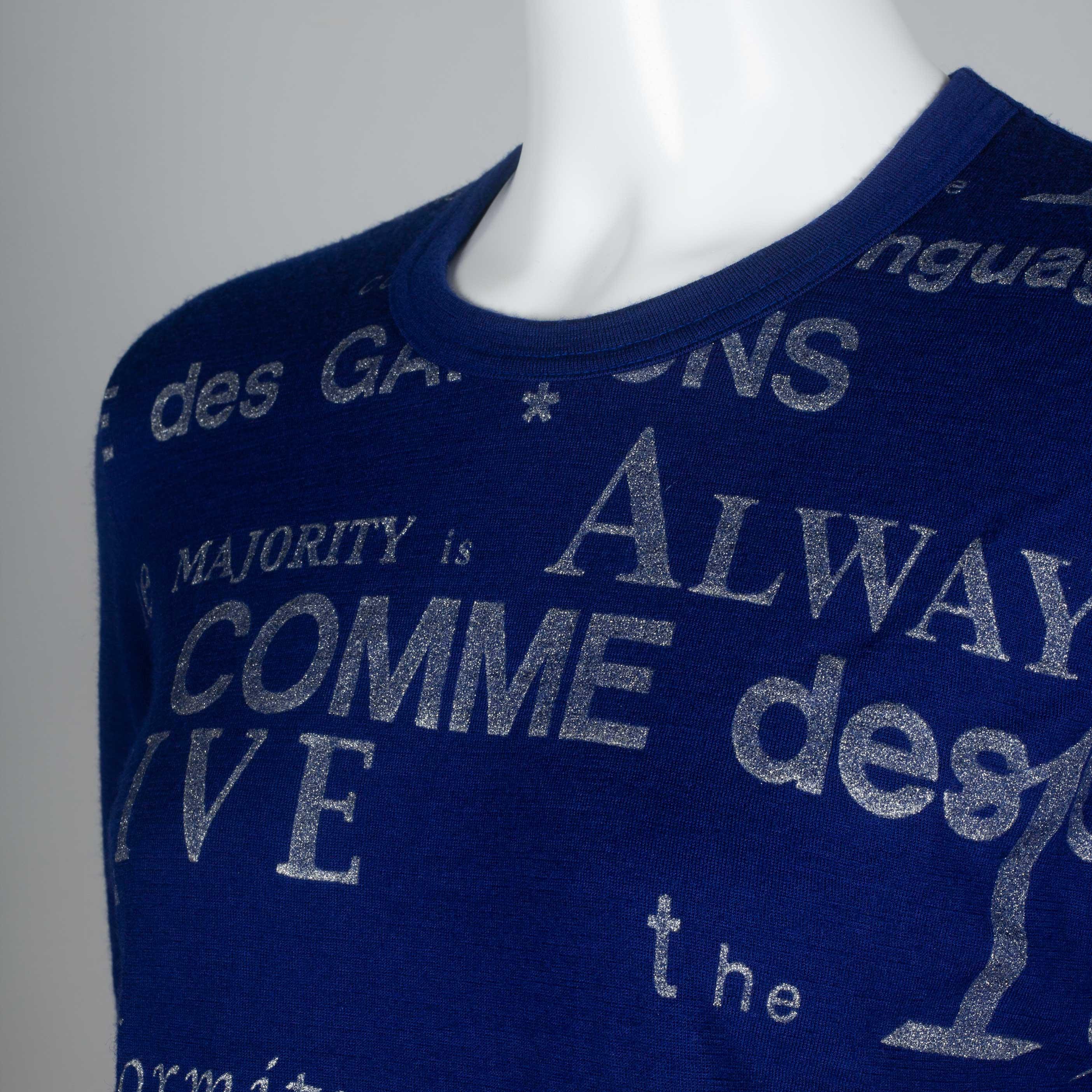Women's or Men's Comme des Garçons Blue Long Sleeve Shirt with Printed Words, 2003