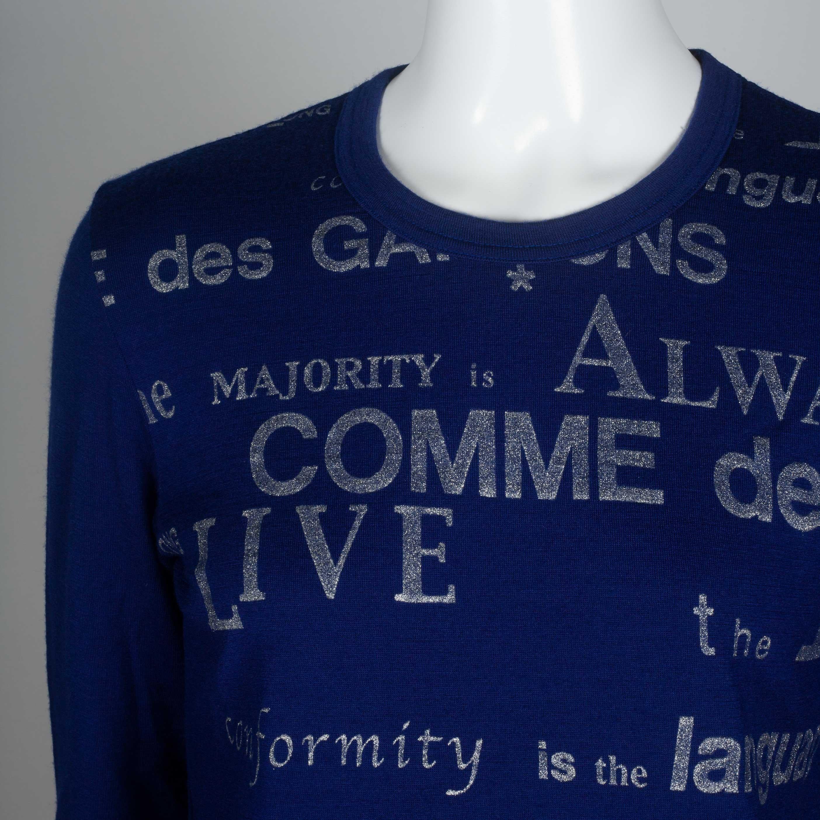Comme des Garçons Blue Long Sleeve Shirt with Printed Words, 2003 2