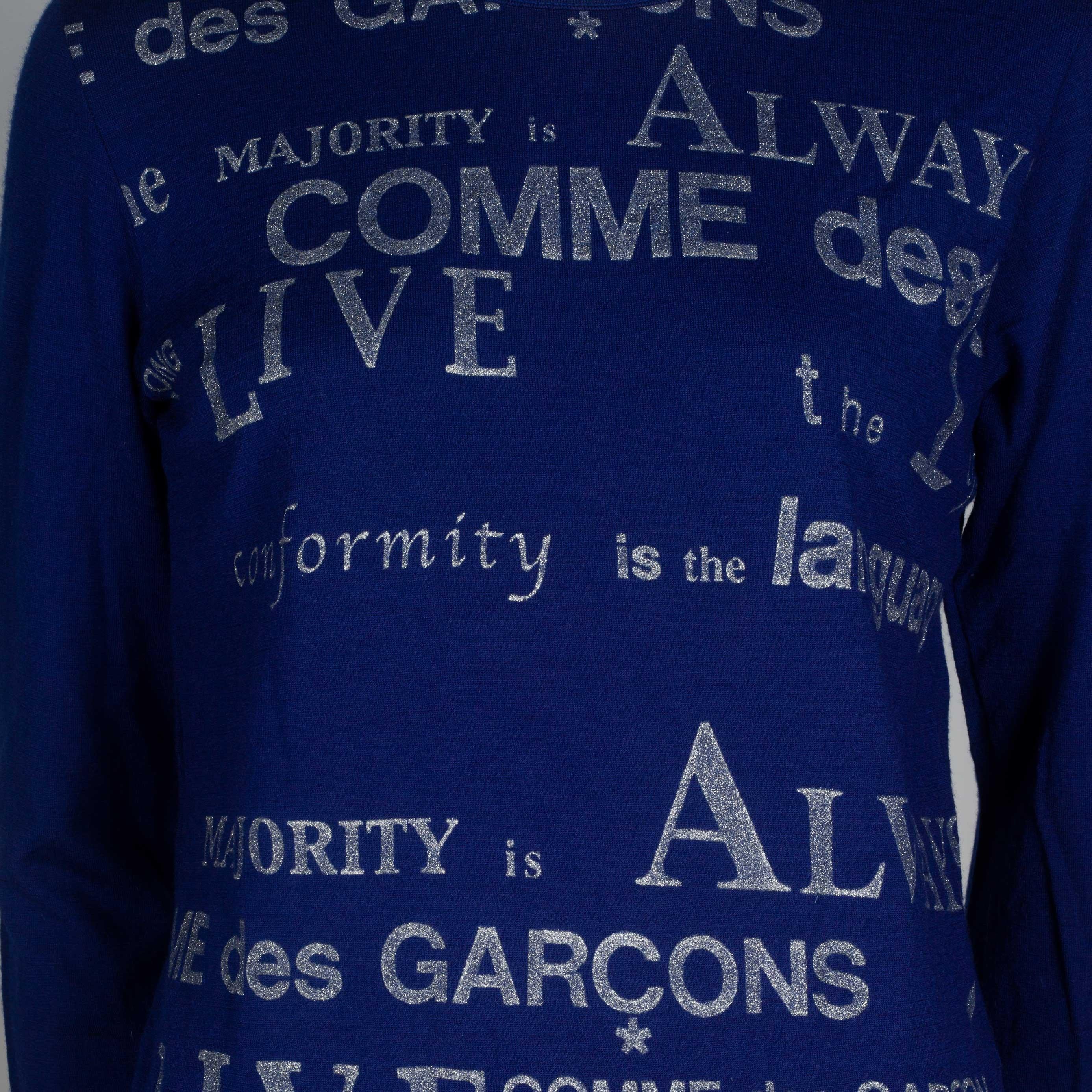 Comme des Garçons Blue Long Sleeve Shirt with Printed Words, 2003 3