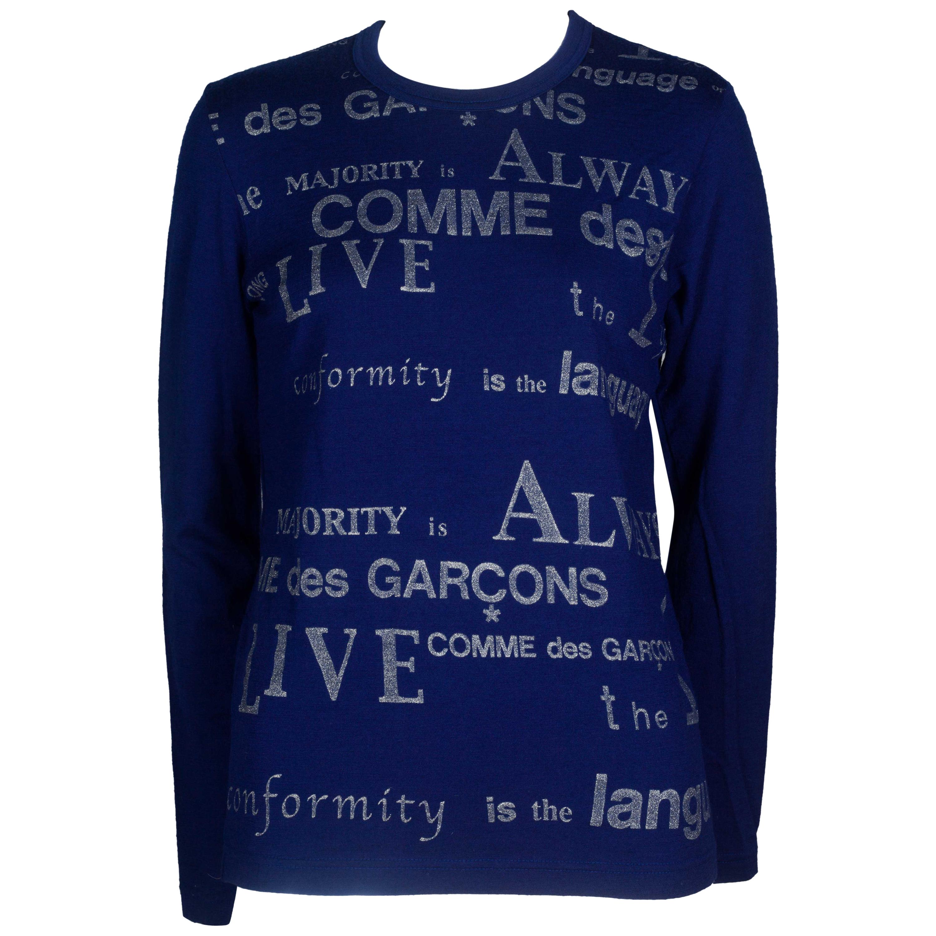 Comme des Garçons Blue Long Sleeve Shirt with Printed Words, 2003