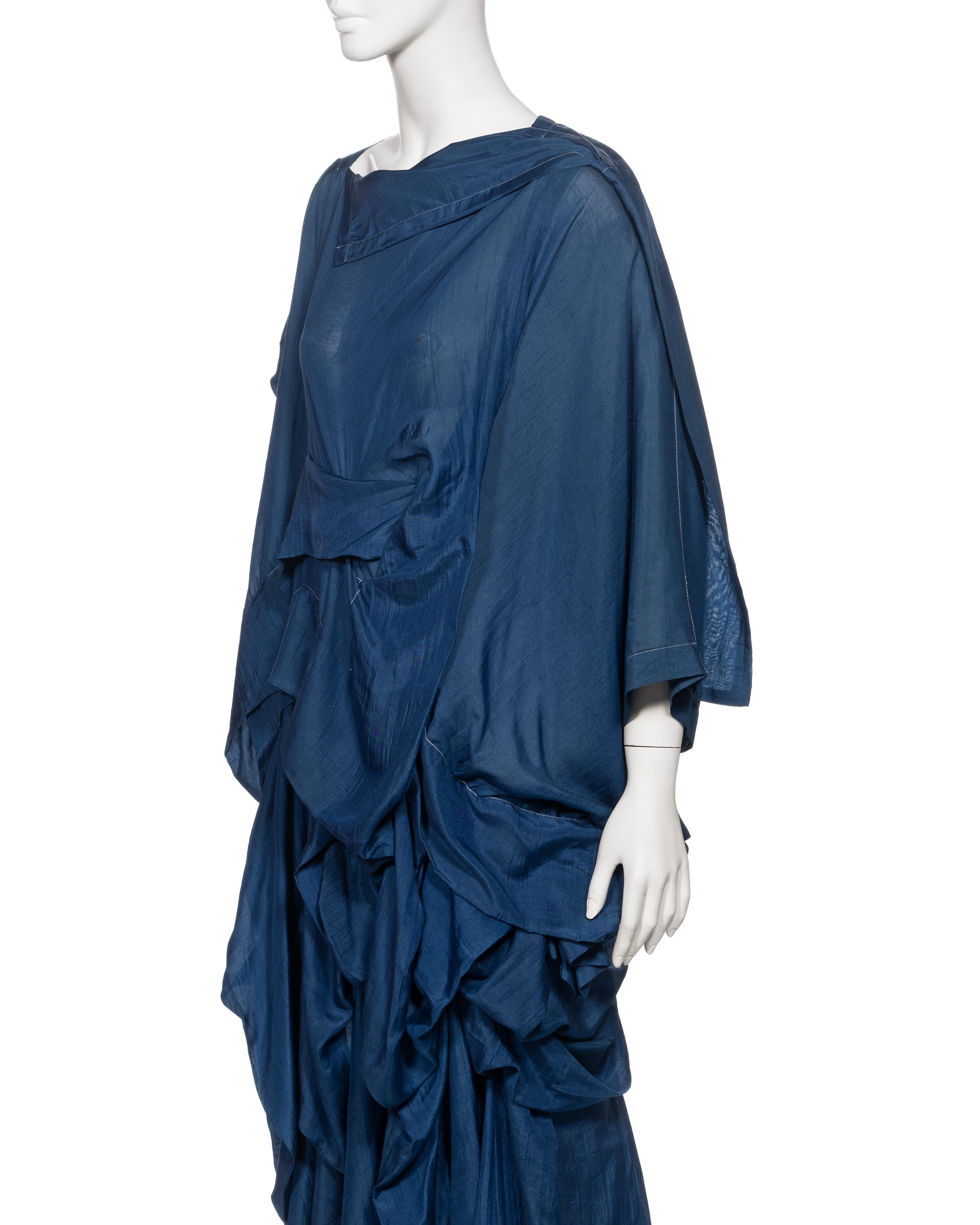 Comme des Garçons Robe drapée en soie et rayonne bleue, FW 1984 8