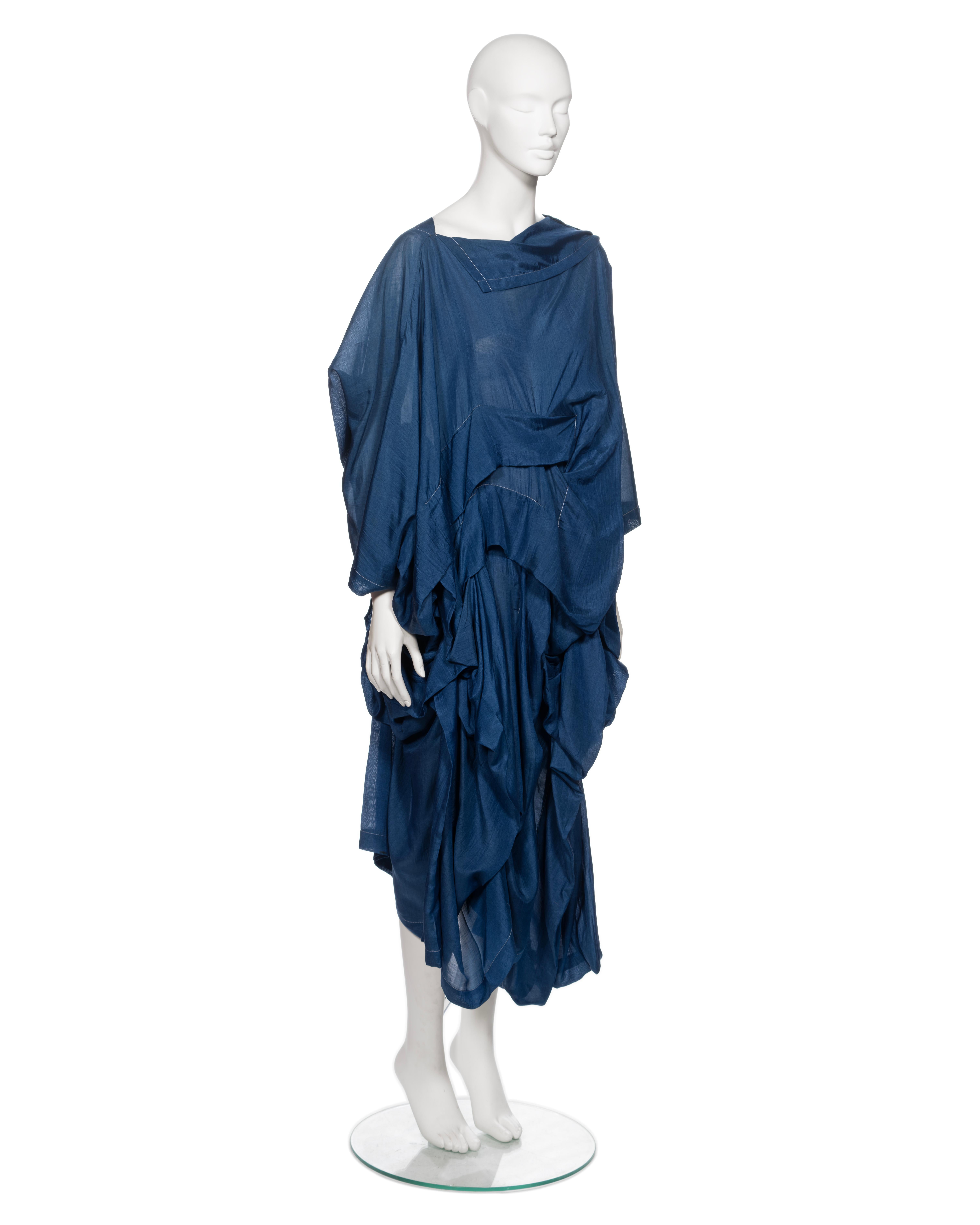 Comme des Garçons Blaues Drapiertes Kleid aus Seide und Rayon, FW 1984 Damen