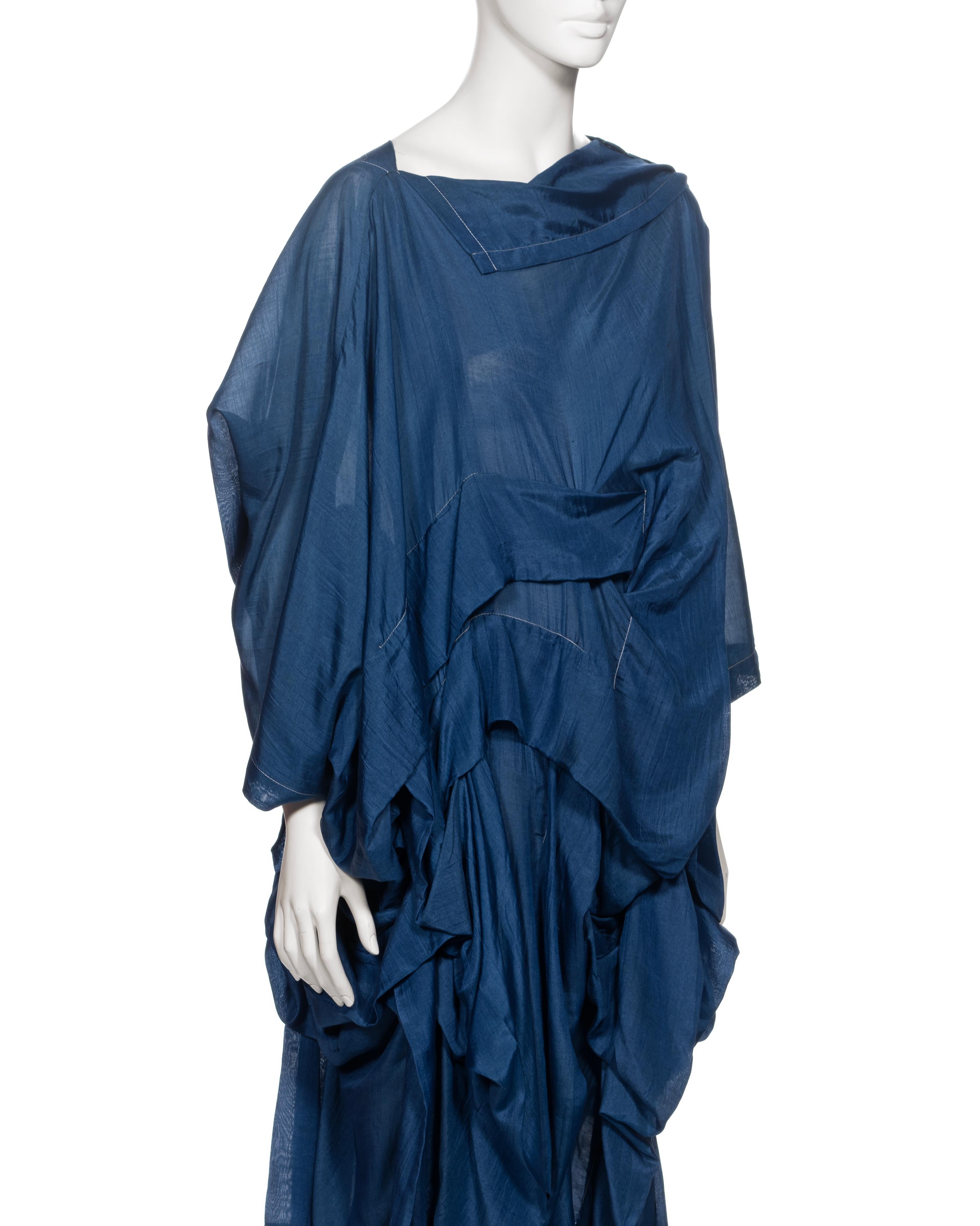 Comme des Garçons Robe drapée en soie et rayonne bleue, FW 1984 1