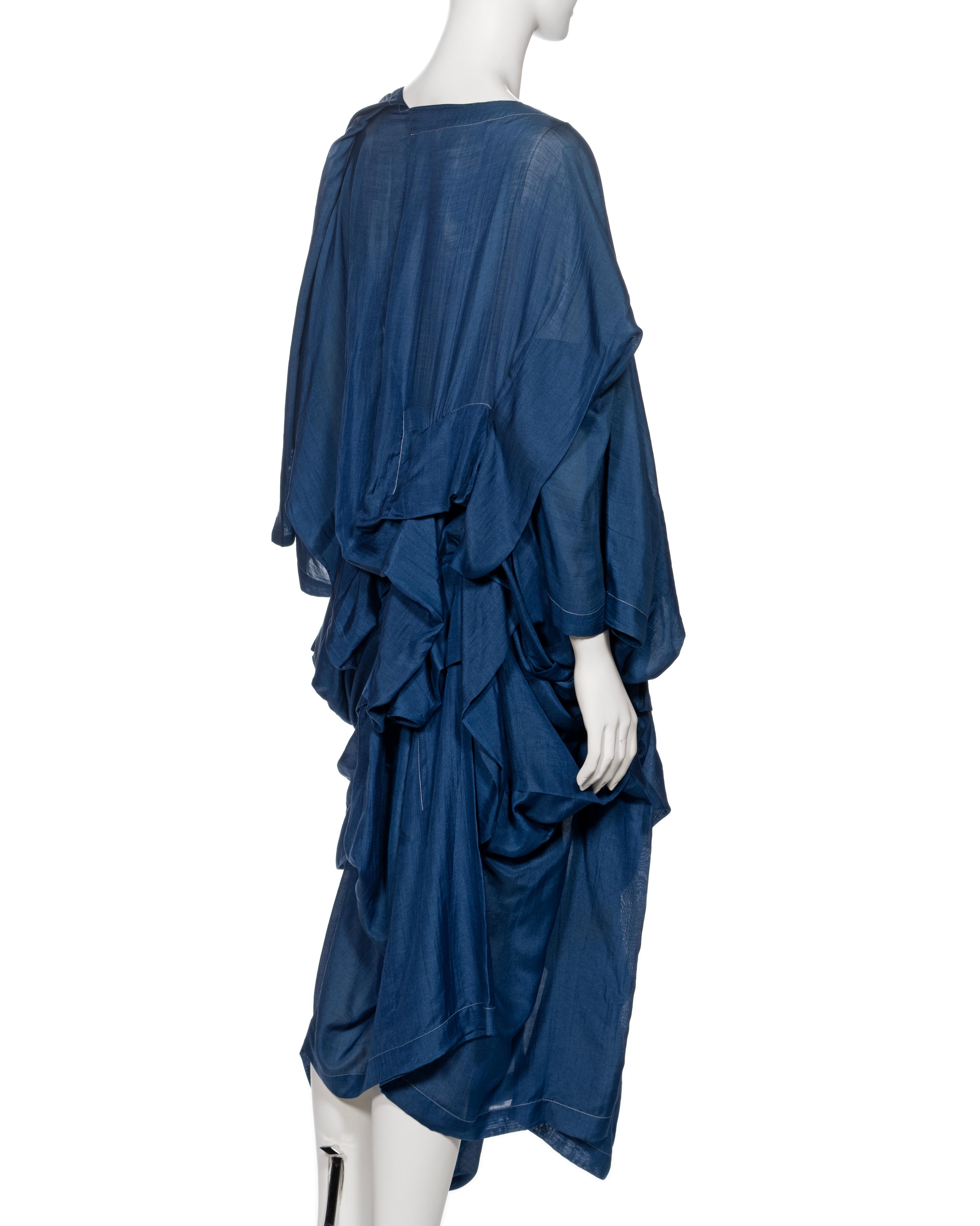 Comme des Garçons Robe drapée en soie et rayonne bleue, FW 1984 3