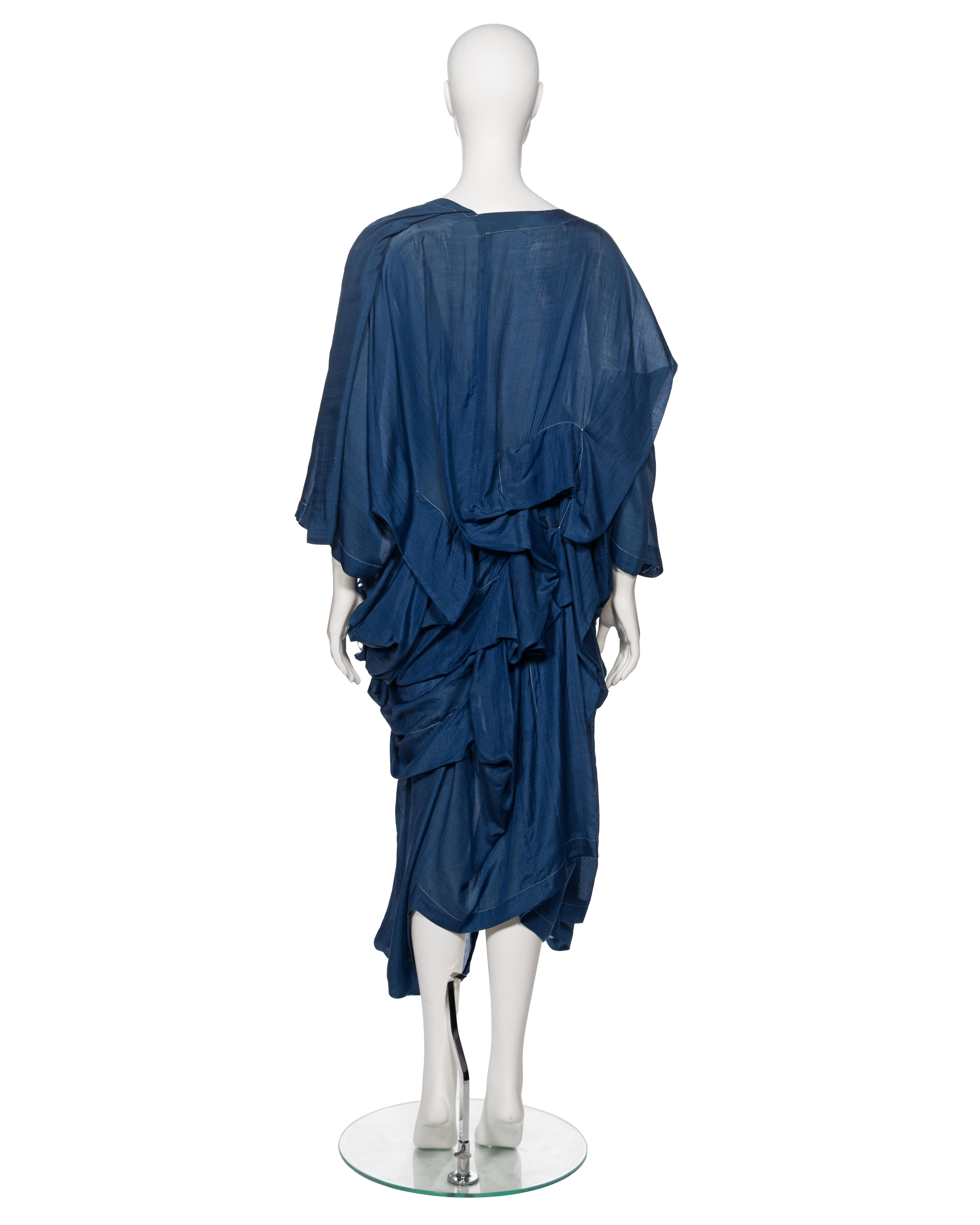 Comme des Garçons Blaues Drapiertes Kleid aus Seide und Rayon, FW 1984 4