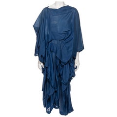 Comme des Garçons Vestido drapeado de seda y rayón azul, FW 1984