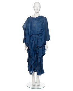 Comme Des Garçons Blue Silk and Rayon Draped Dress, FW 1984