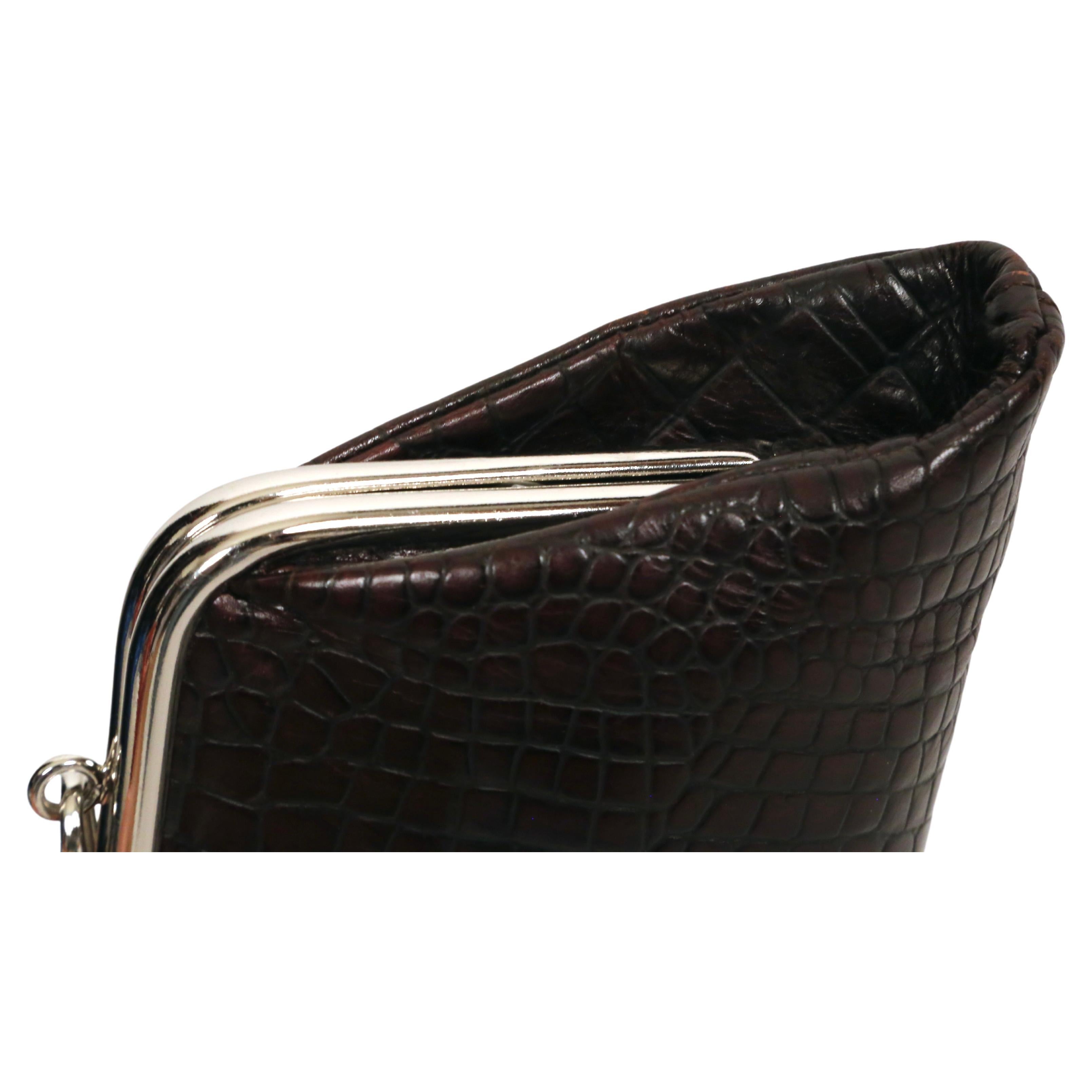 Women's or Men's COMME DES GARCONS brown embossed leather bag with silver 'kiss lock' frame