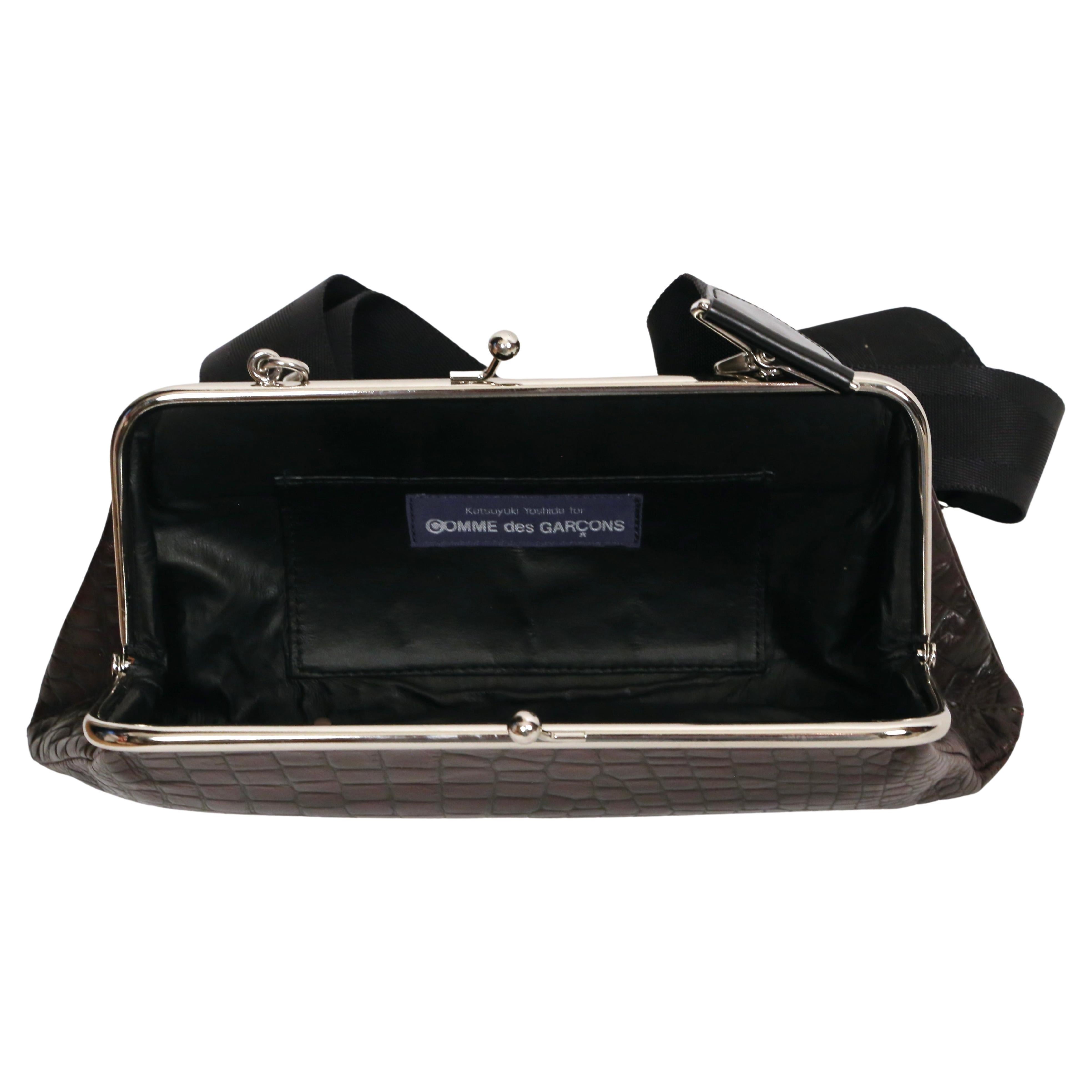 COMME DES GARCONS brown embossed leather bag with silver 'kiss lock' frame 1