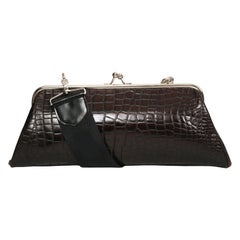 COMME DES GARCONS brown embossed leather bag with silver 'kiss lock' frame