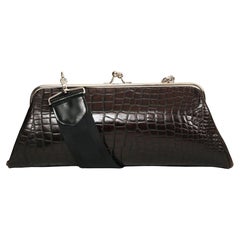 COMME DES GARCONS brown embossed leather bag with silver 'kiss lock' frame