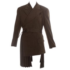 Comme des Garçons brown pinstripe wool accordion pleated blazer dress, fw 1985