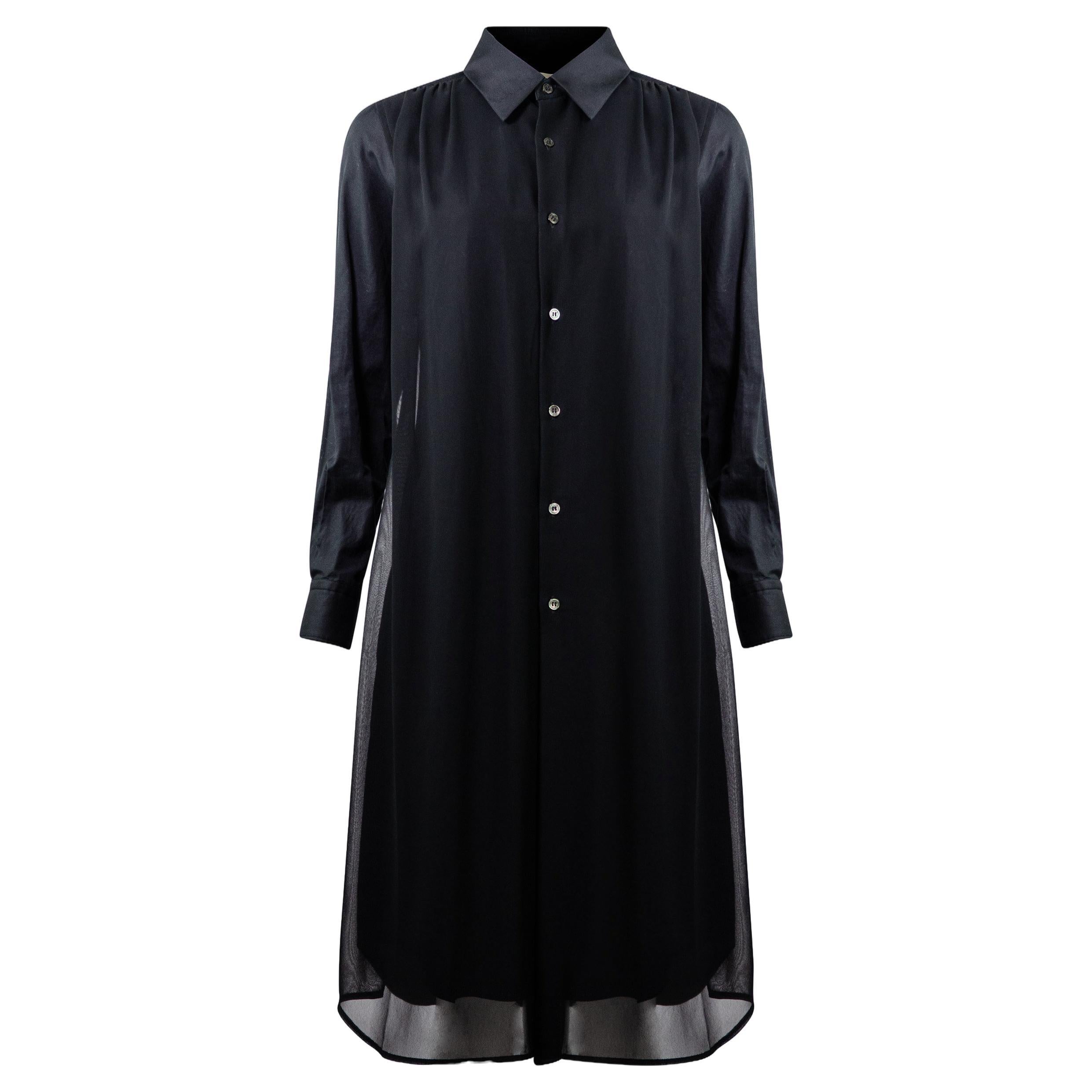 Comme Des Garçons Button-up Black Chiffon Shirt Dress  For Sale