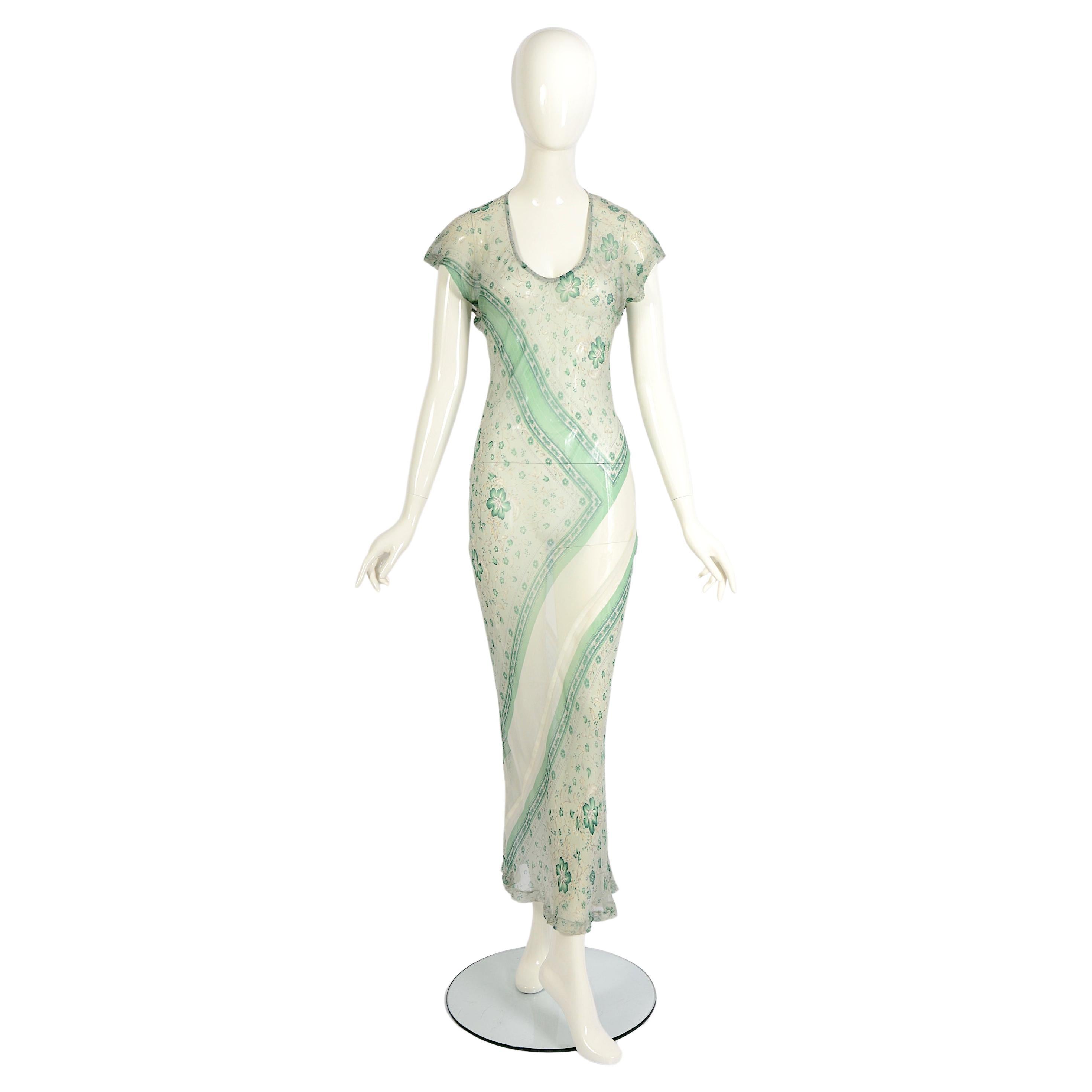Comme des Garcons otoño 1993 colección Synergy vestido slip con estampado floral y corte al bies Gris en venta