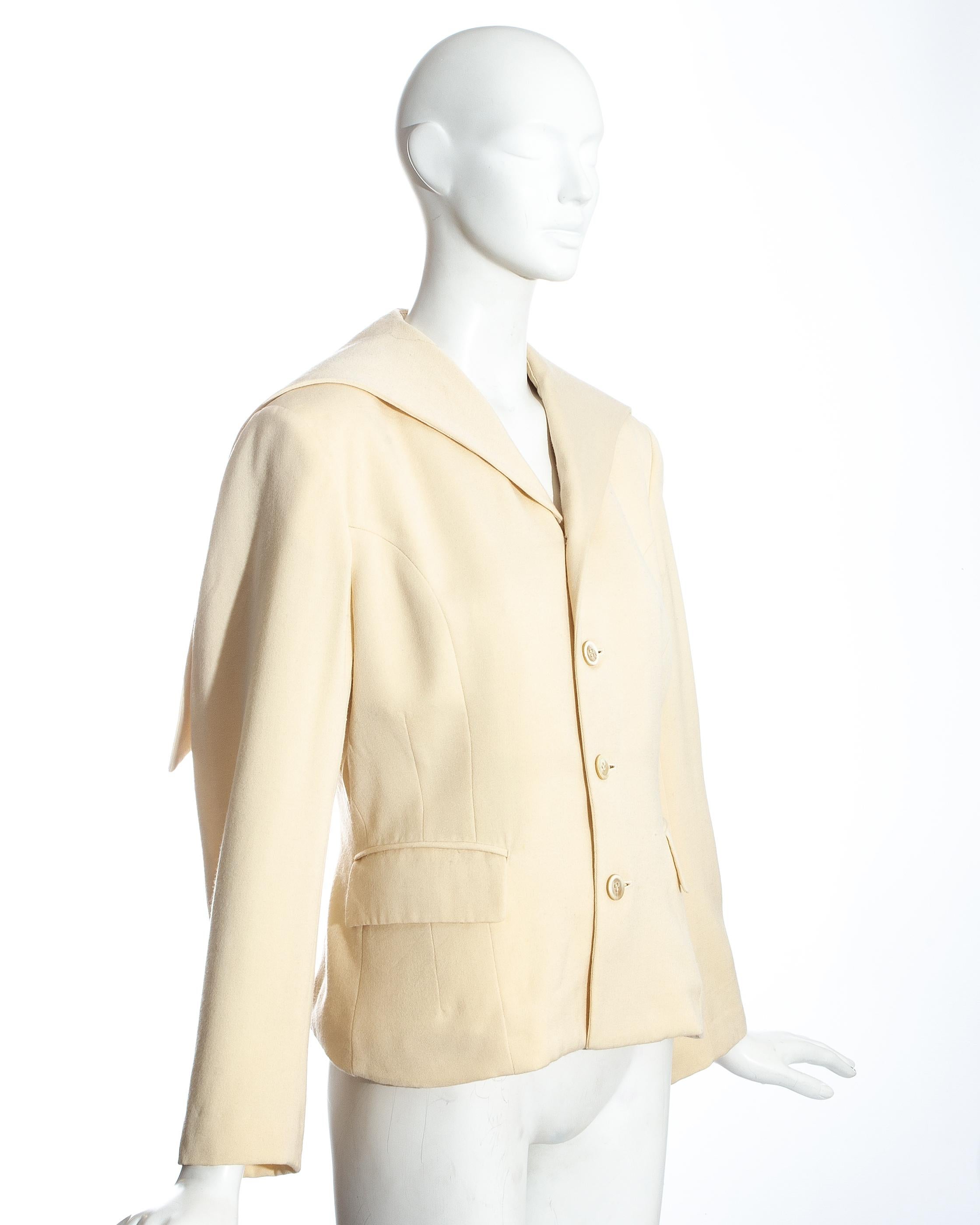 White Comme des Garçons cream wool hooded jacket, fw 1988