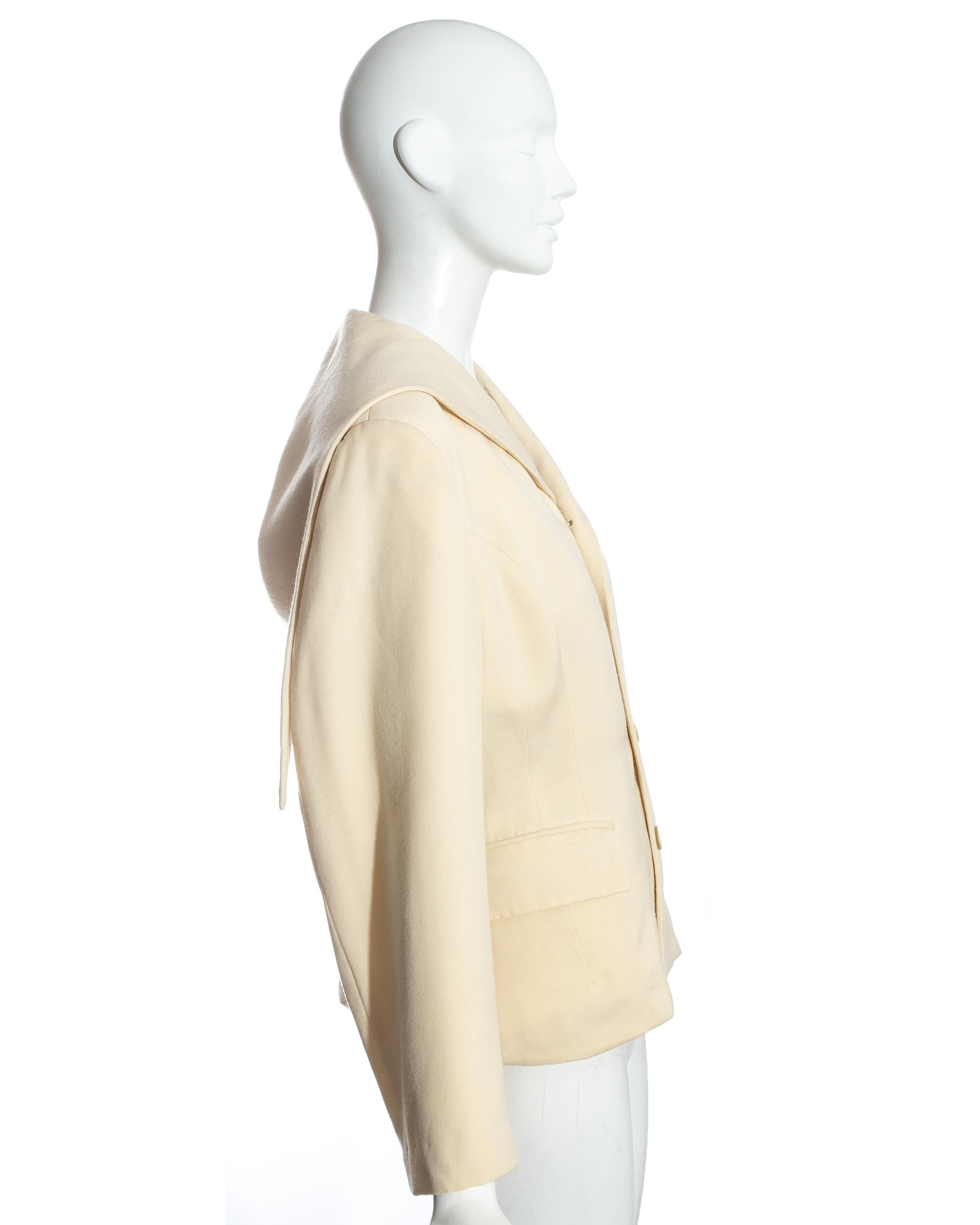 Comme des Garçons cream wool hooded jacket, fw 1988 In Good Condition In London, GB