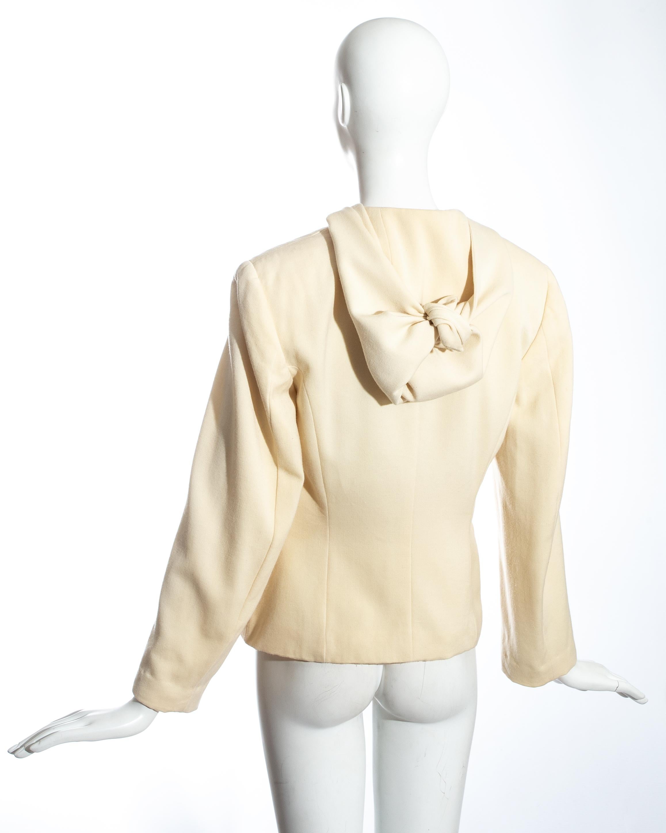 Women's Comme des Garçons cream wool hooded jacket, fw 1988