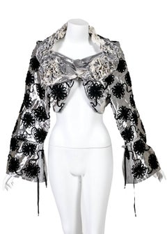 Tao Comme Des Garcons Cropped Silver Floral Applique Collar Jacket 2008