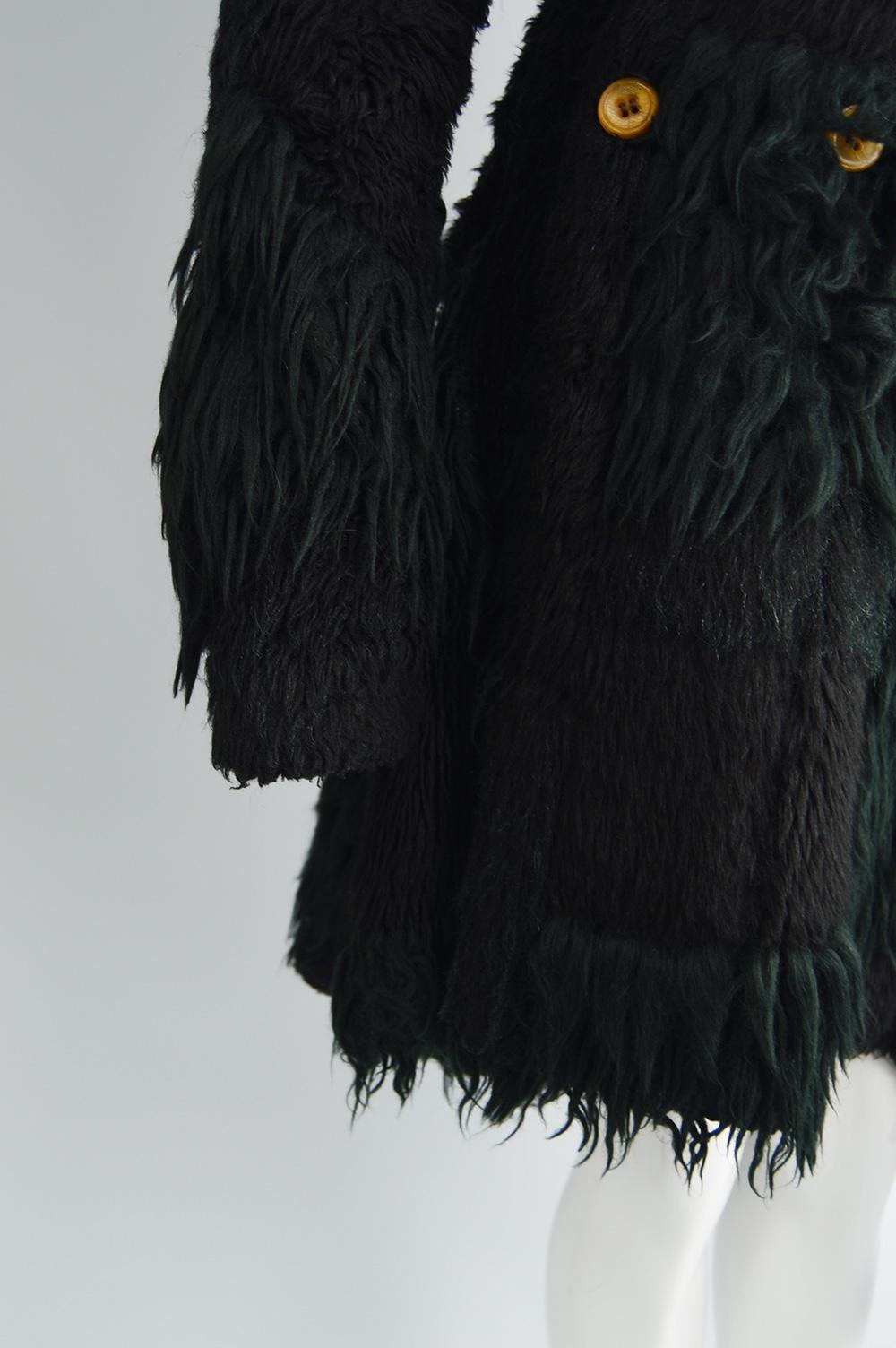 Comme Des Garcons Deconstructed Patchwork Shaggy Black Faux Fur Coat A/W 2002 In Excellent Condition For Sale In Doncaster, South Yorkshire