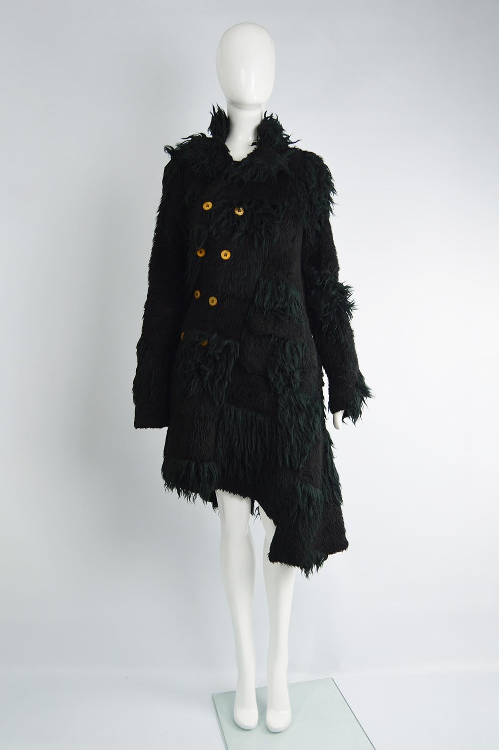 Comme Des Garcons Deconstructed Patchwork Shaggy Black Faux Fur Coat A/W  2002