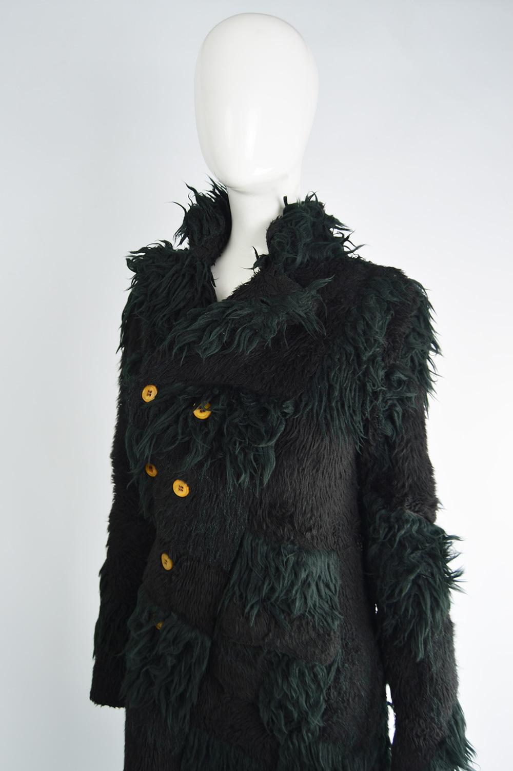 Comme Des Garcons Deconstructed Patchwork Shaggy Black Faux Fur Coat A/W 2002 For Sale 1
