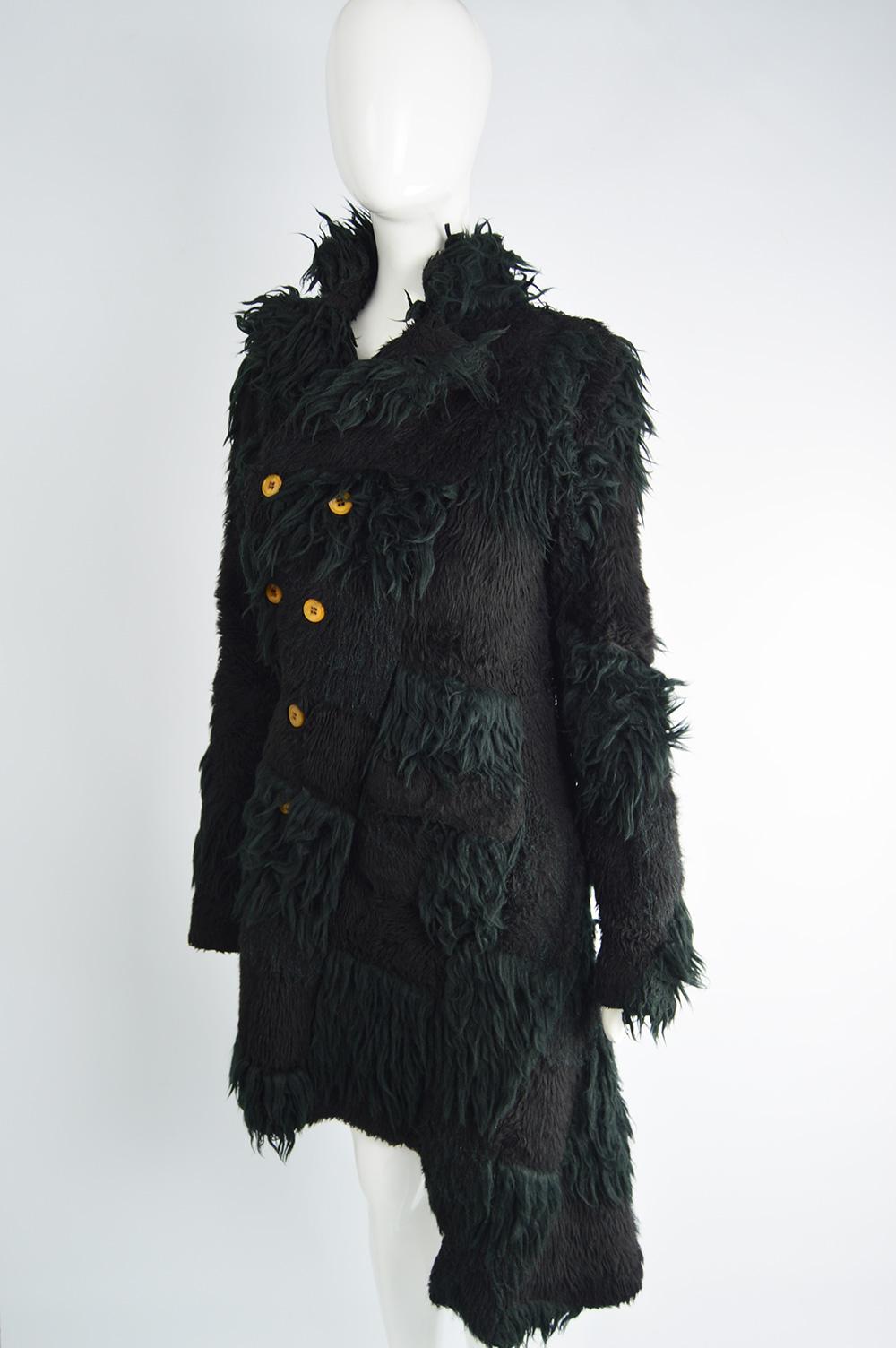 Comme Des Garcons Deconstructed Patchwork Shaggy Black Faux Fur Coat A/W 2002 For Sale 2