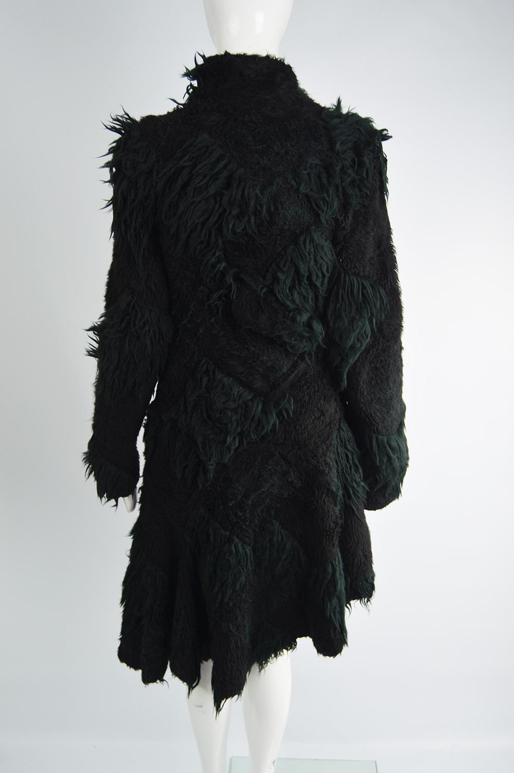Comme Des Garcons Deconstructed Patchwork Shaggy Black Faux Fur Coat A/W 2002 For Sale 4