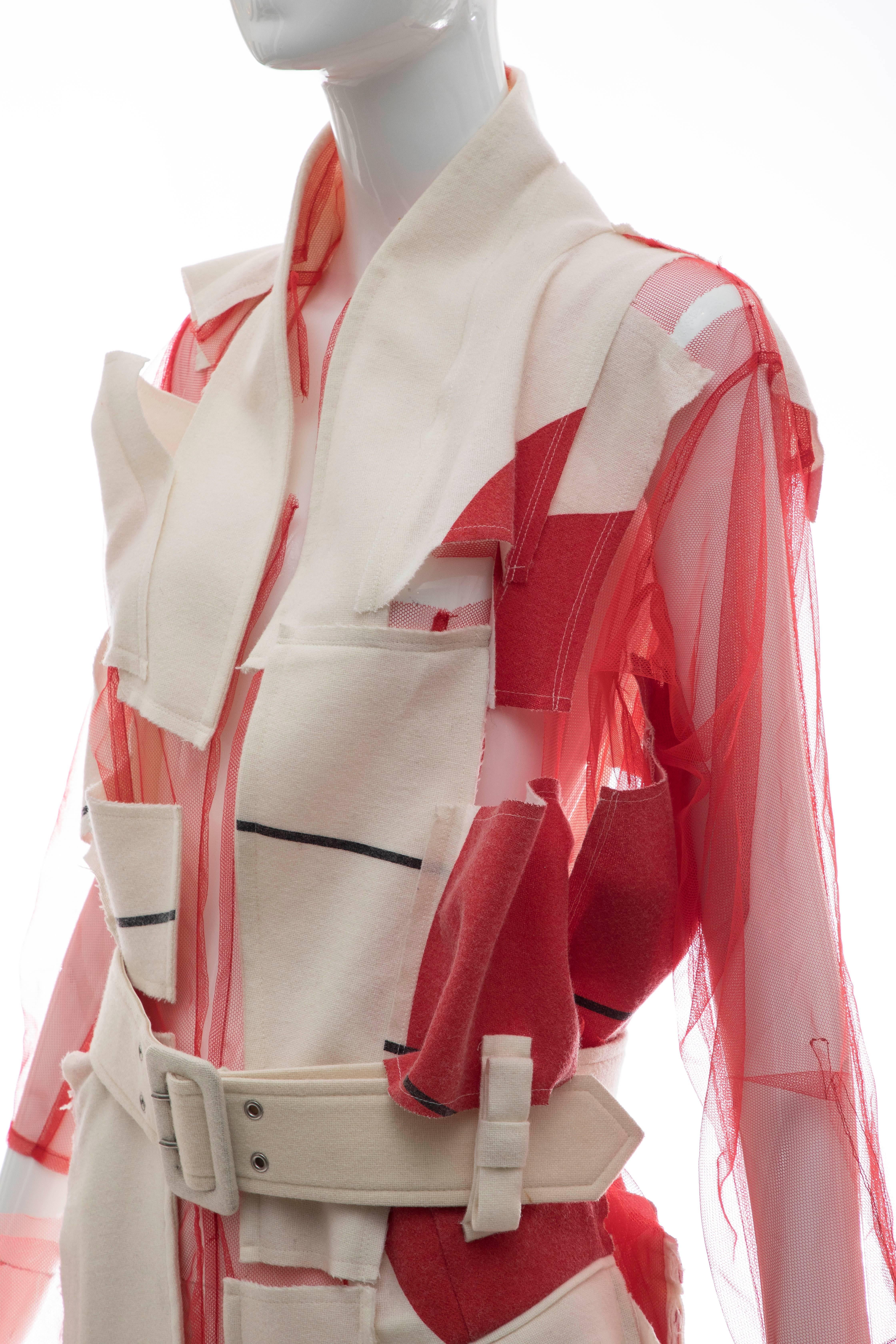 Comme des Garcons Deconstructed Red Mesh Jacket Cream Wool Patchwork, Spring 2007 3