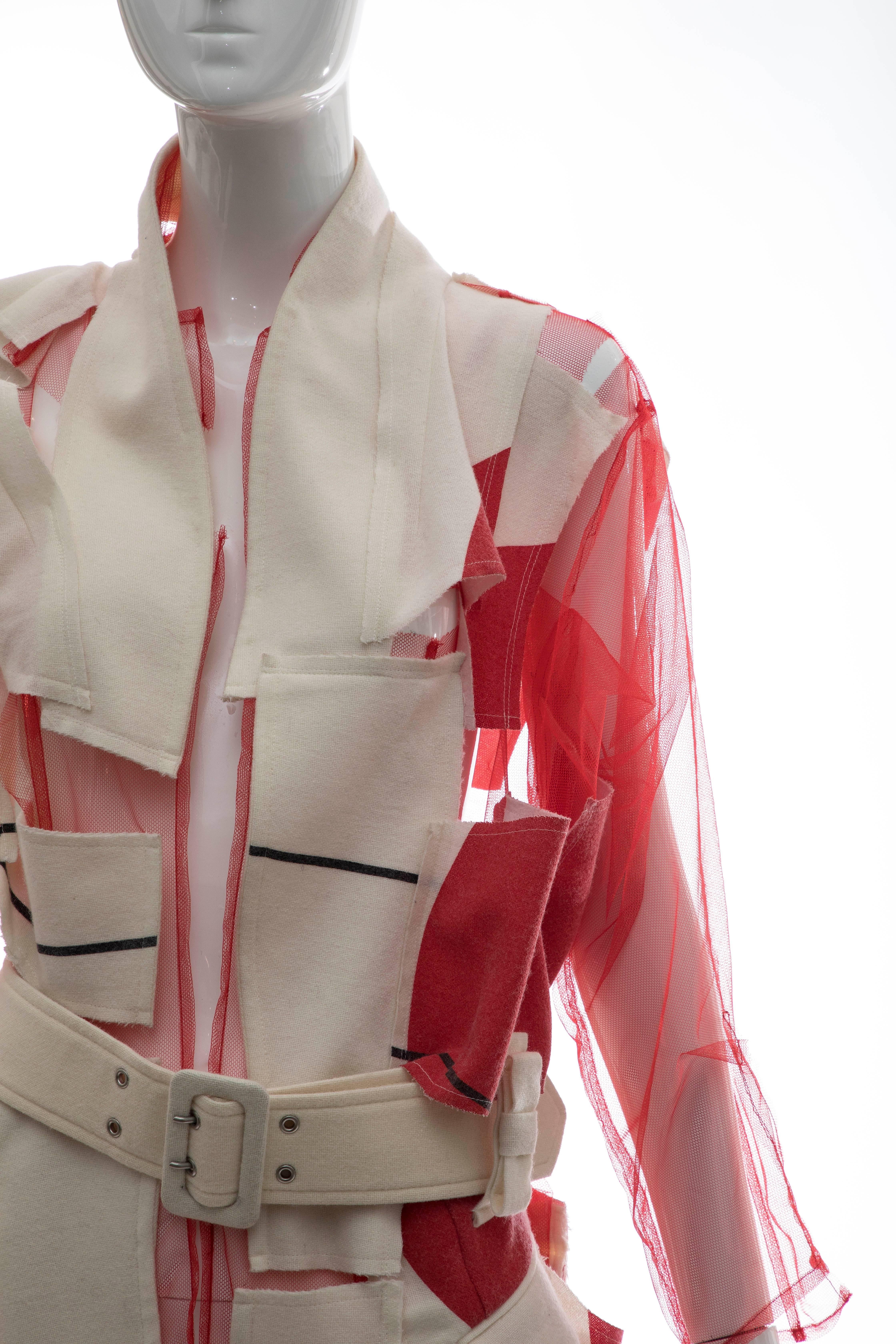 Comme des Garcons Deconstructed Red Mesh Jacket Cream Wool Patchwork, Spring 2007 4