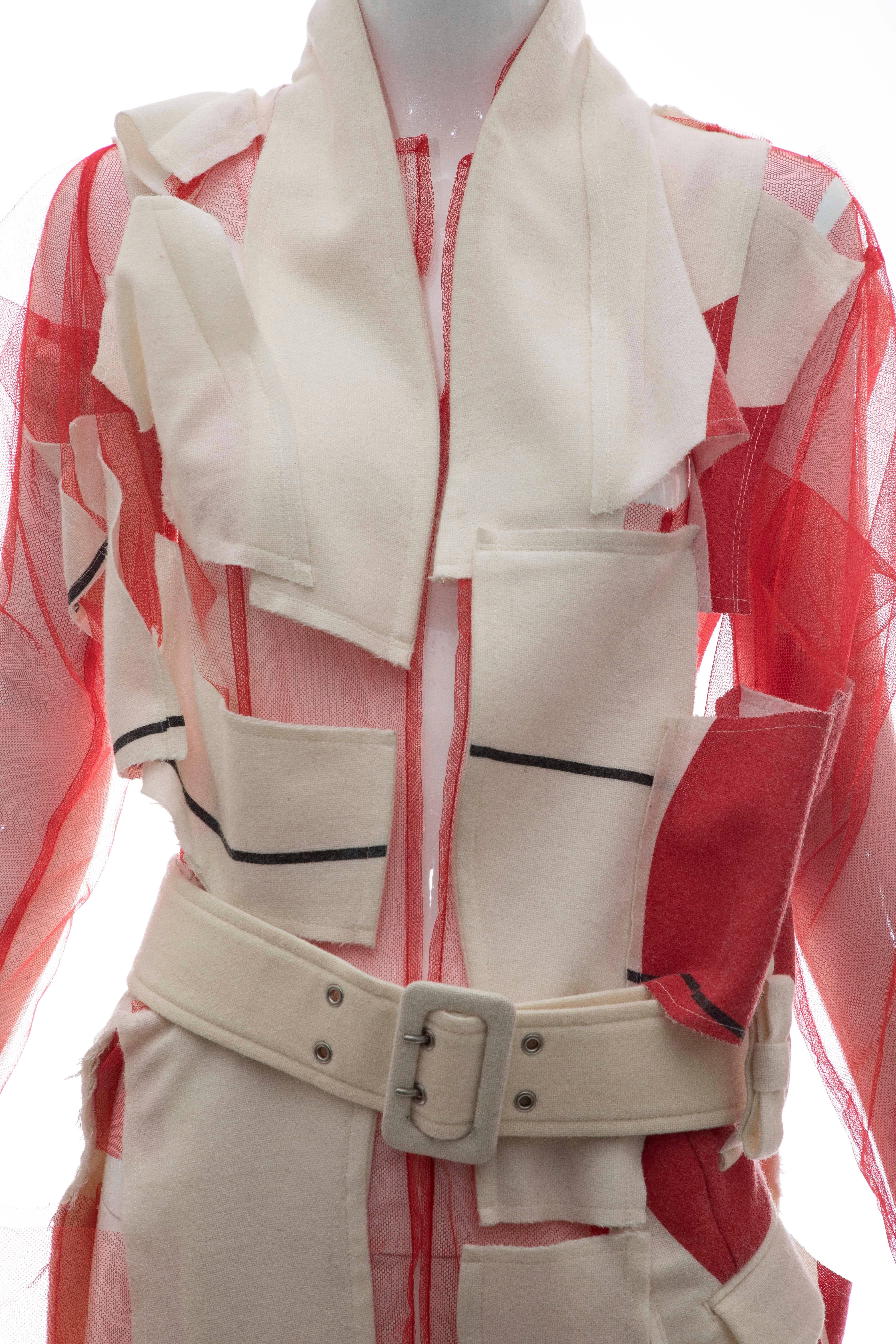 Comme des Garcons Deconstructed Red Mesh Jacket Cream Wool Patchwork, Spring 2007 5