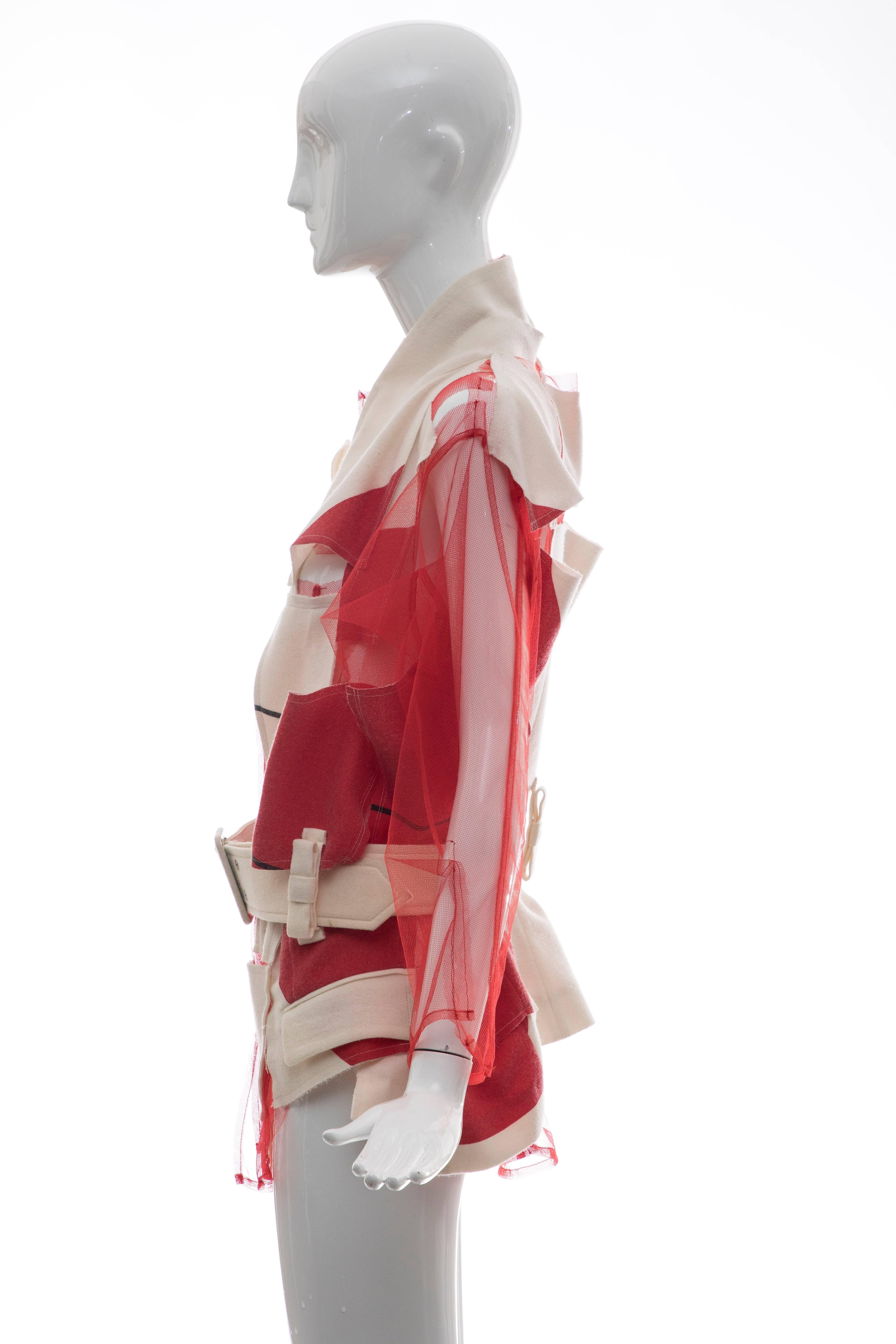 Comme des Garcons Deconstructed Red Mesh Jacket Cream Wool Patchwork, Spring 2007 1
