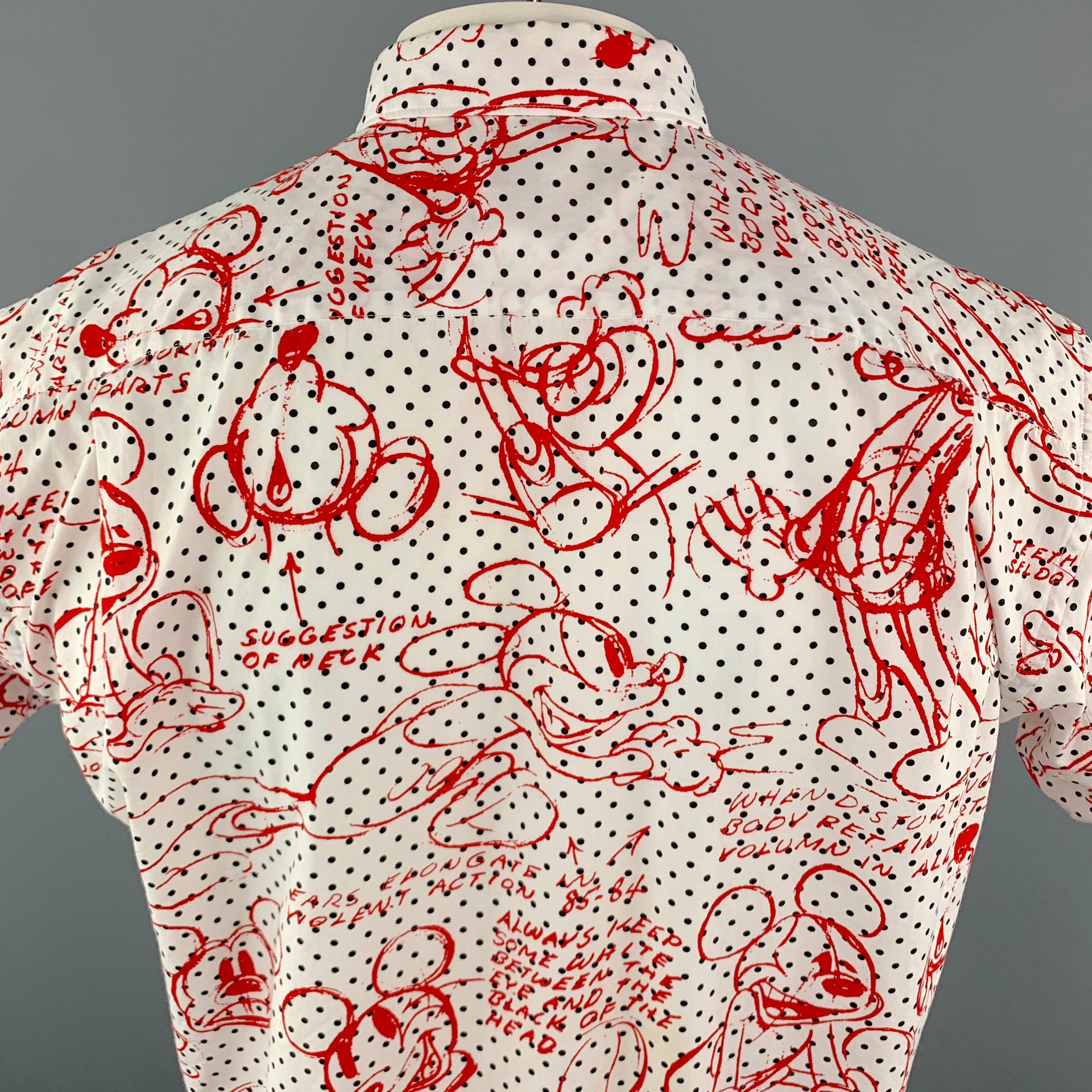 COMME des GARCONS Disney Size L White & Red Print Cotton Short Sleeve Shirt In Excellent Condition In San Francisco, CA